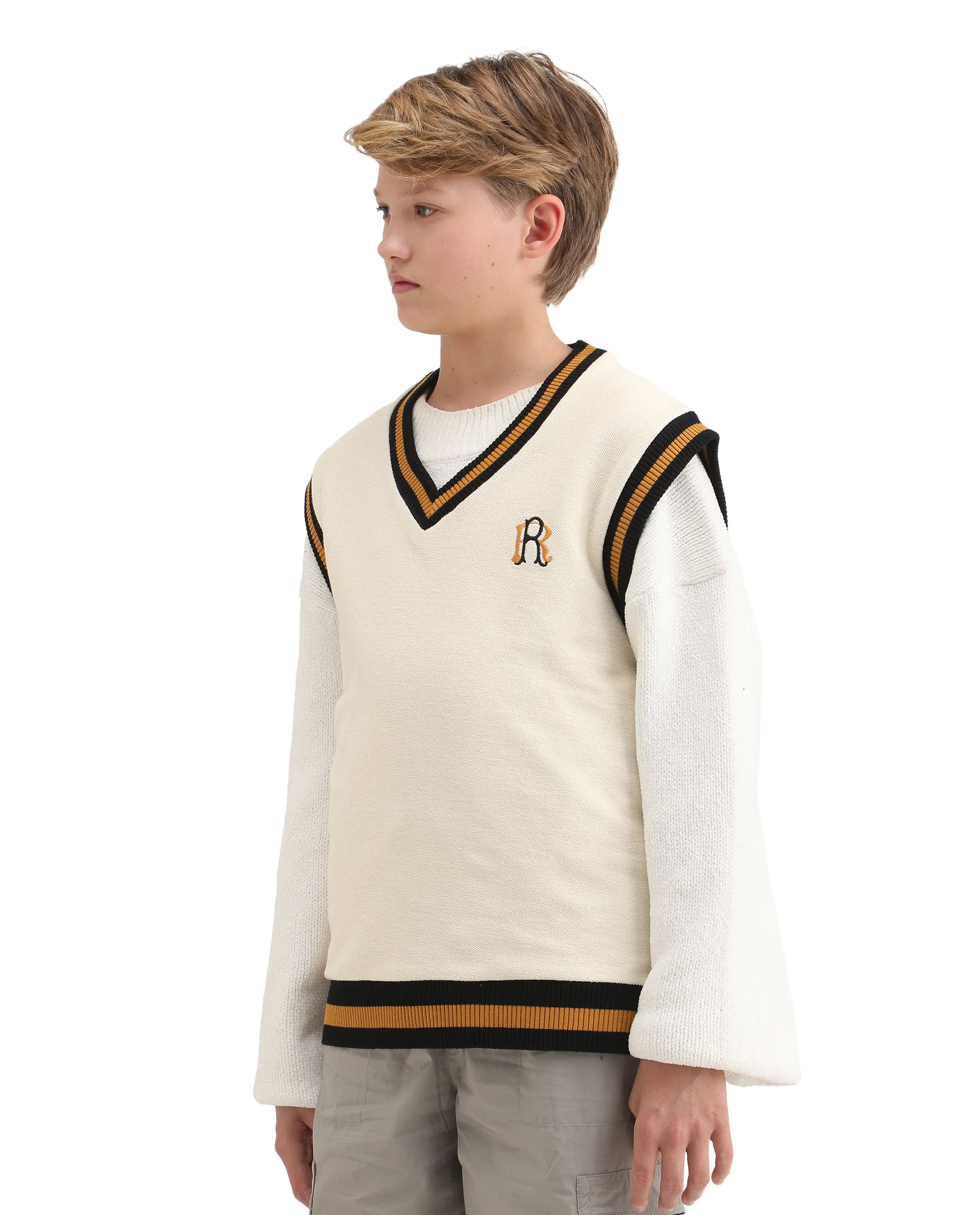Rare Ones Kids Half Off White Cotton Blend Pull-On Closure Monogram Print Oversized Fit Sweater - Image 6
