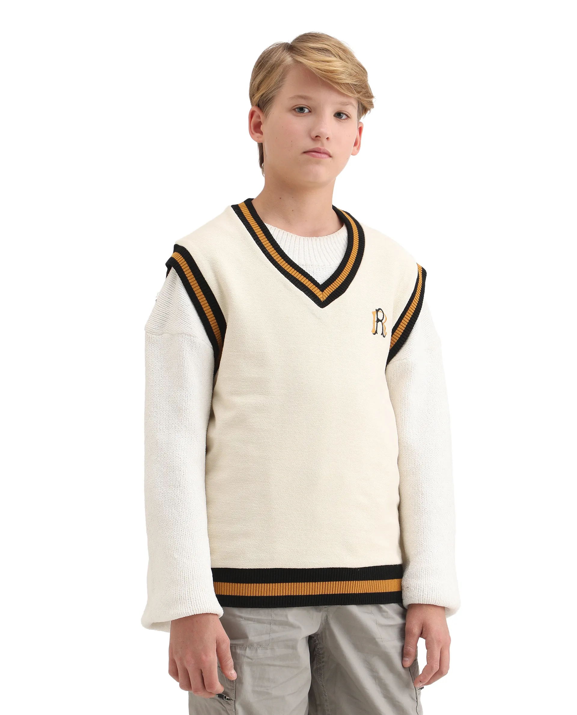Rare Ones Kids Half Off White Cotton Blend Pull-On Closure Monogram Print Oversized Fit Sweater - Image 7