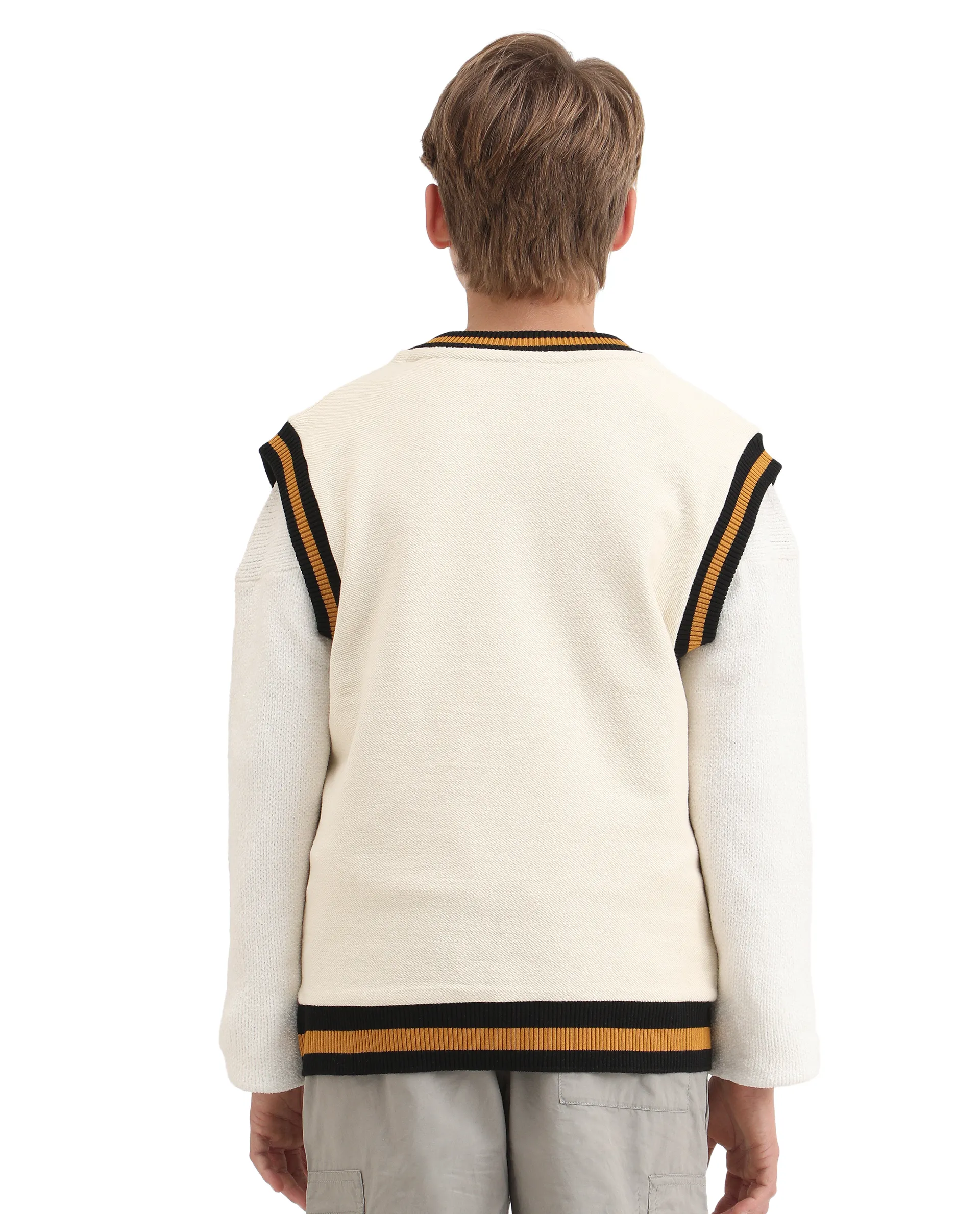 Rare Ones Kids Half Off White Cotton Blend Pull-On Closure Monogram Print Oversized Fit Sweater - Image 8