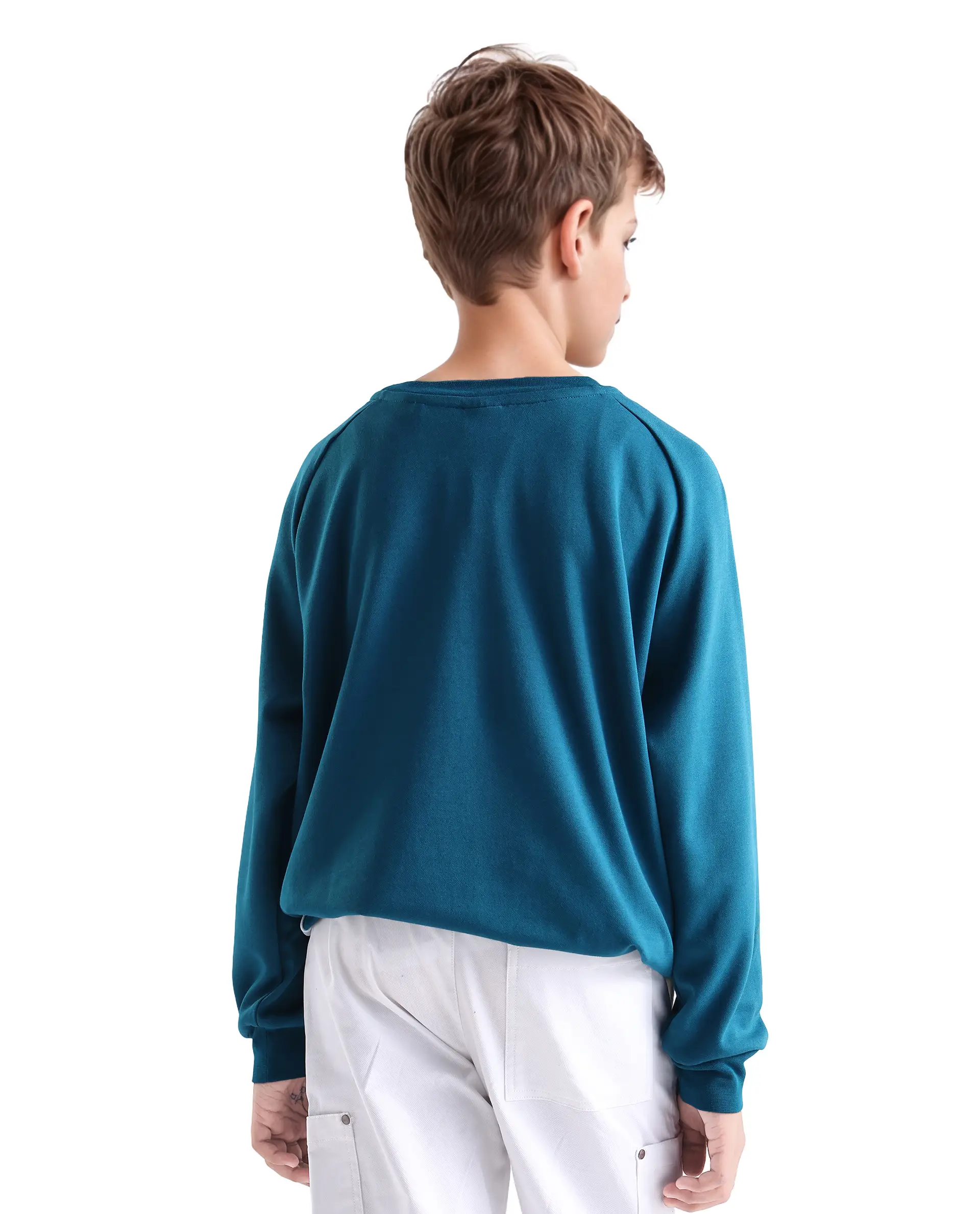 Rare Ones Kids Cadi Teal Cotton Blend Full Sleeves Embossed Oversized Sweatshirt - Image 8