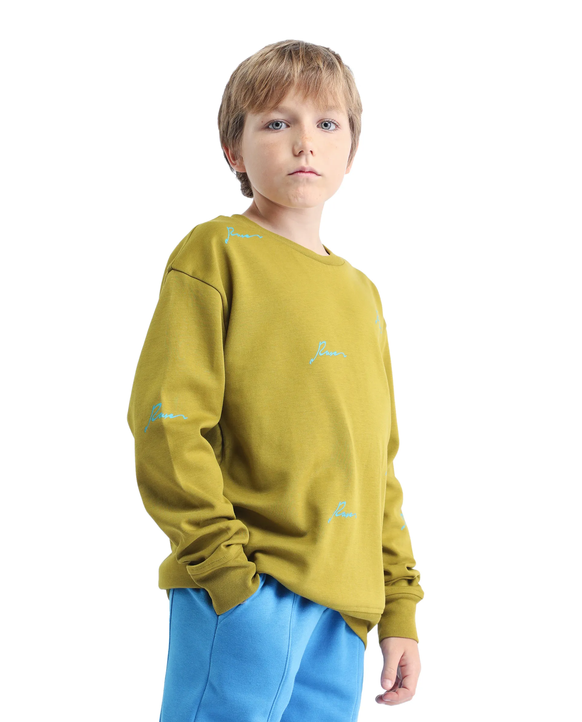Rare Ones Kids Criz Olive Cotton Blend All Over Print Oversized Sweatshirt - Image 6