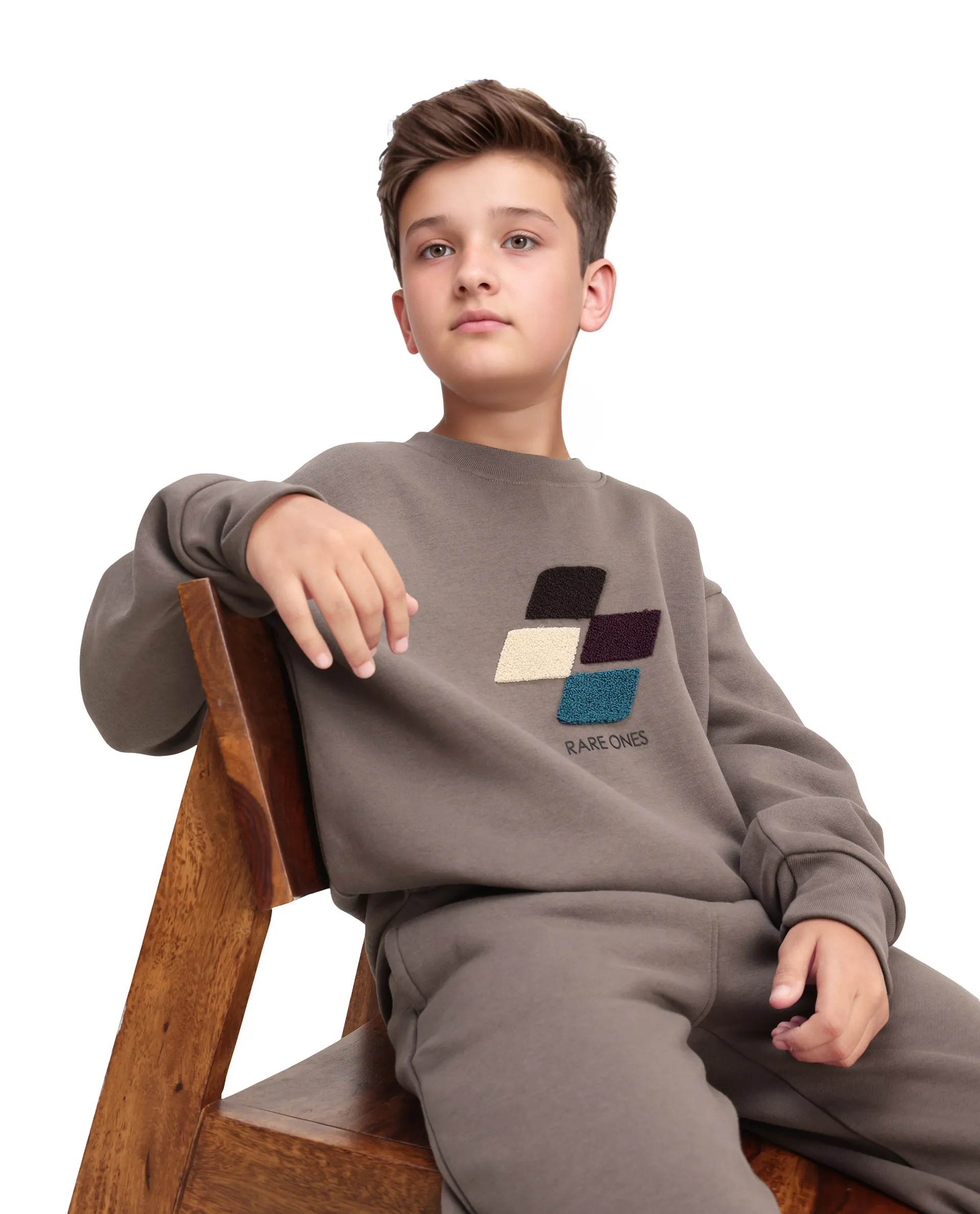 Rare Ones Kids Drew Light Grey Cotton Blend Embroidered Oversized Sweatshirt