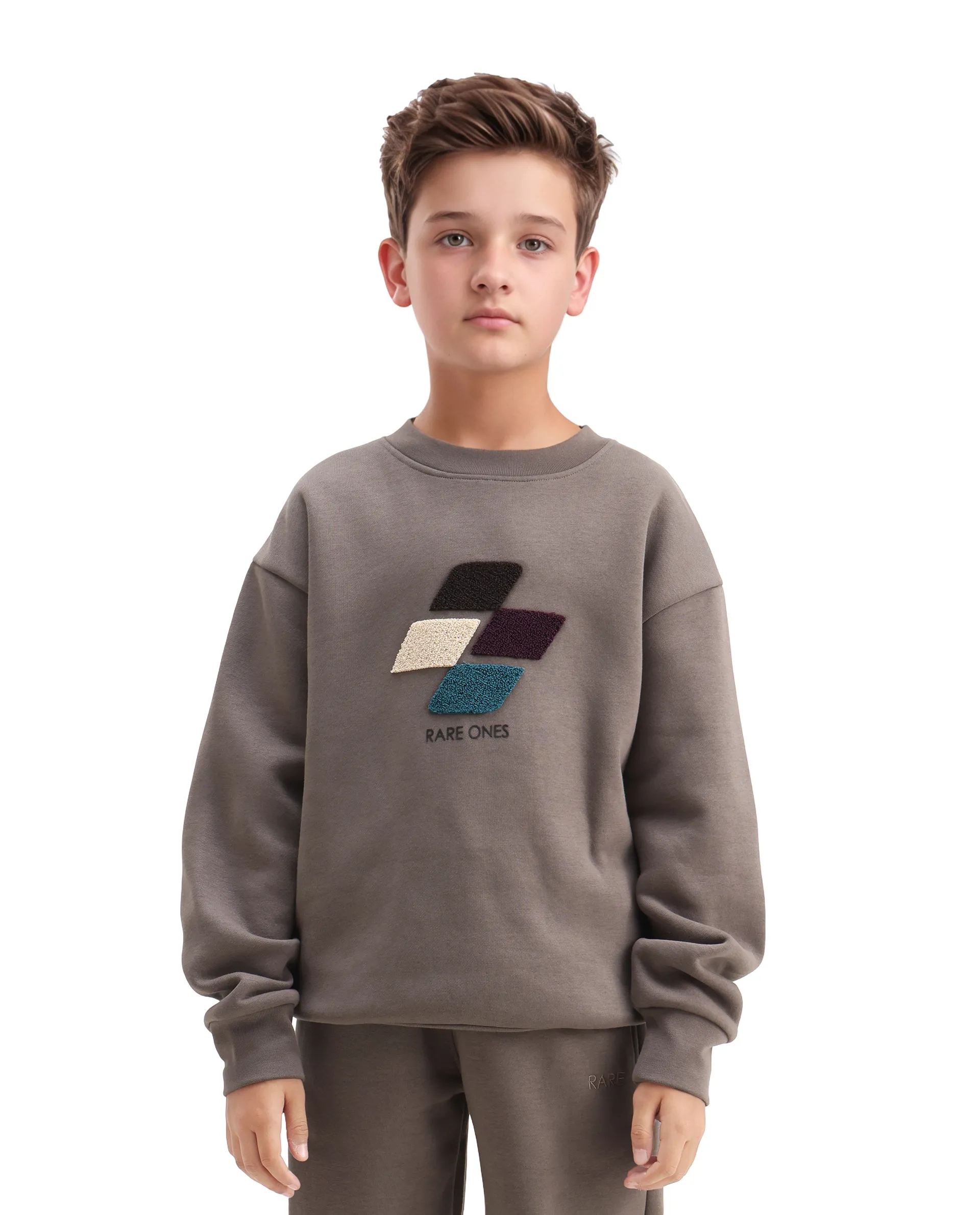 Rare Ones Kids Drew Light Grey Cotton Blend Embroidered Oversized Sweatshirt - Image 3