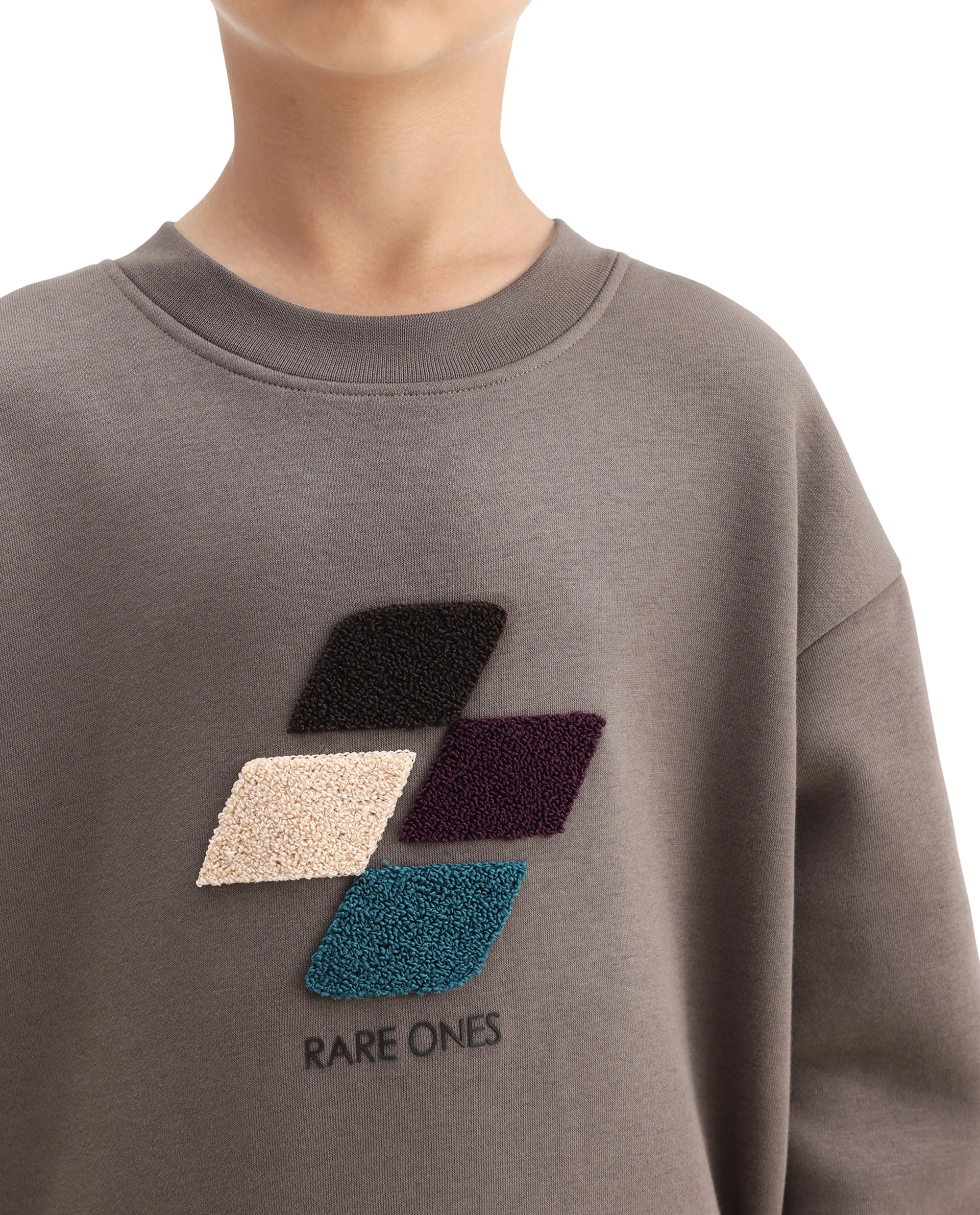 Rare Ones Kids Drew Light Grey Cotton Blend Embroidered Oversized Sweatshirt - Image 4