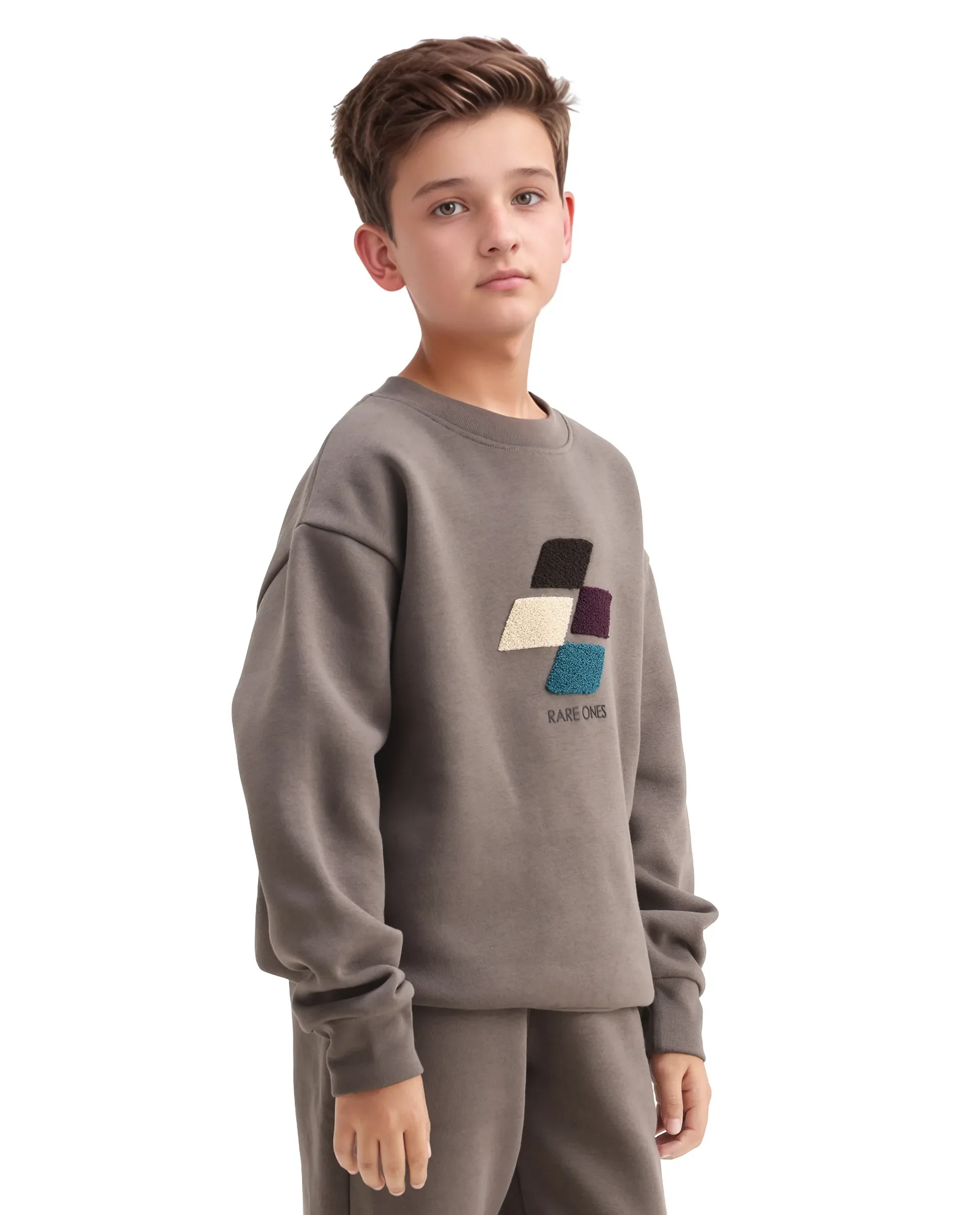 Rare Ones Kids Drew Light Grey Cotton Blend Embroidered Oversized Sweatshirt - Image 5