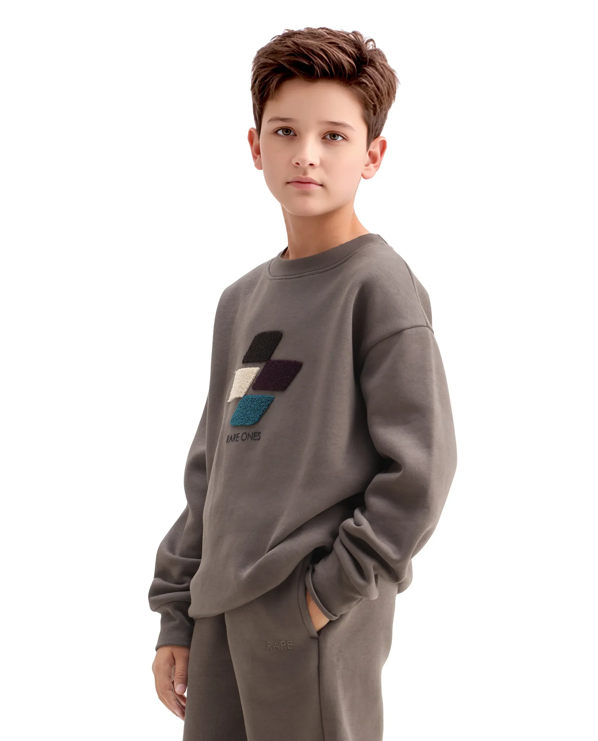 Rare Ones Kids Drew Light Grey Cotton Blend Embroidered Oversized Sweatshirt - Image 6
