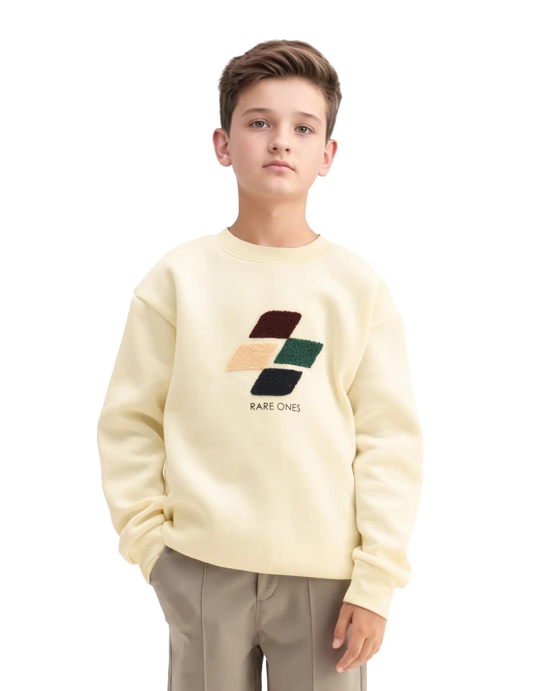 Rare Ones Kids Drew Off White Cotton Blend Embroidered Oversized Sweatshirt - Image 3