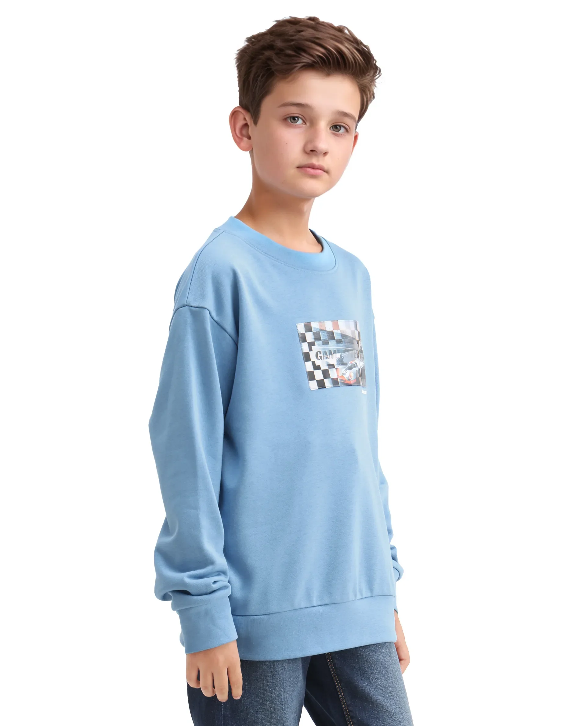 Rare Ones Kids Dune Pastel Blue Cotton Blend Sticker Print Oversized Sweatshirt - Image 7