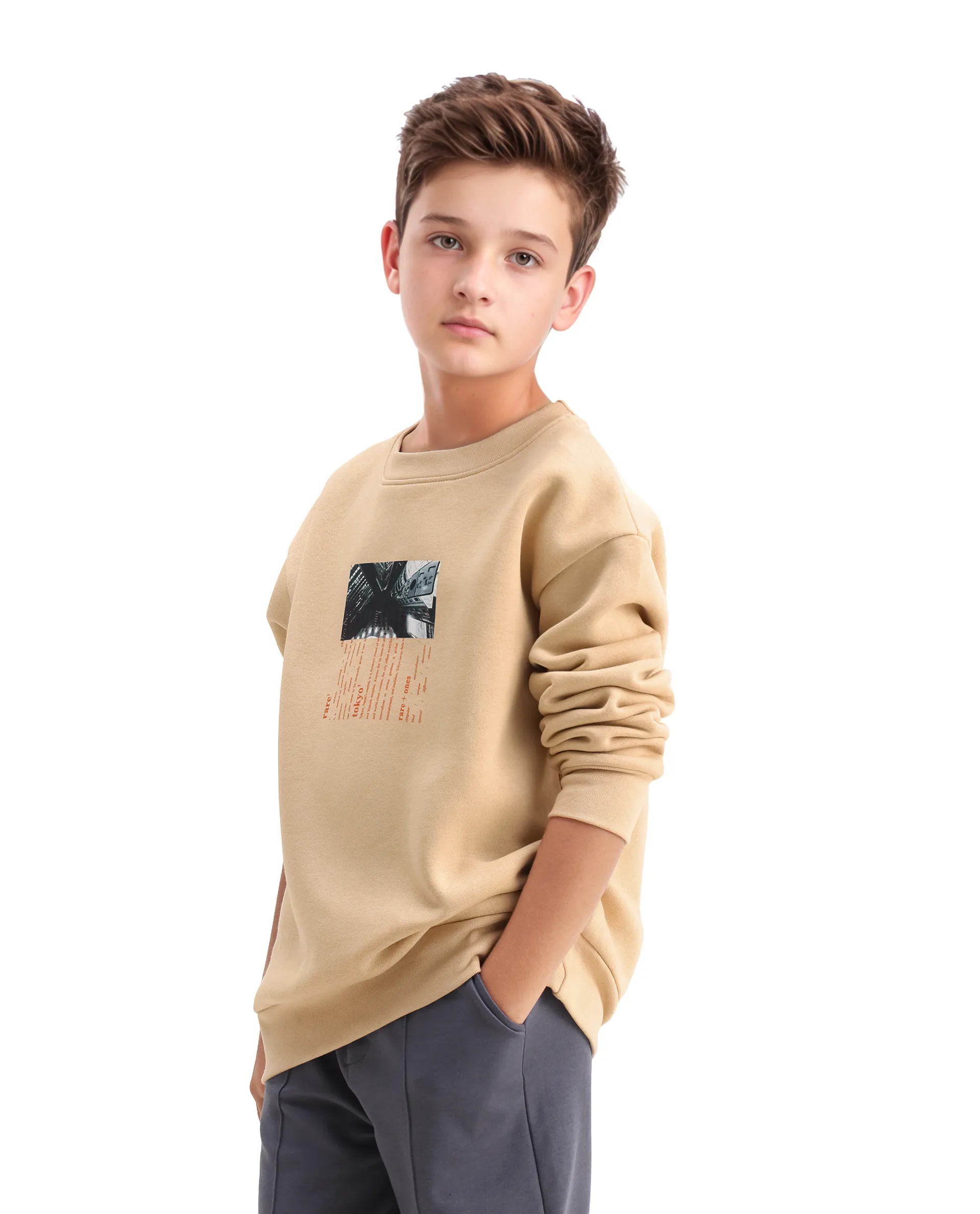 Rare Ones Kids Elio Beige Cotton Blend Digital Print Oversized Sweatshirt - Image 6