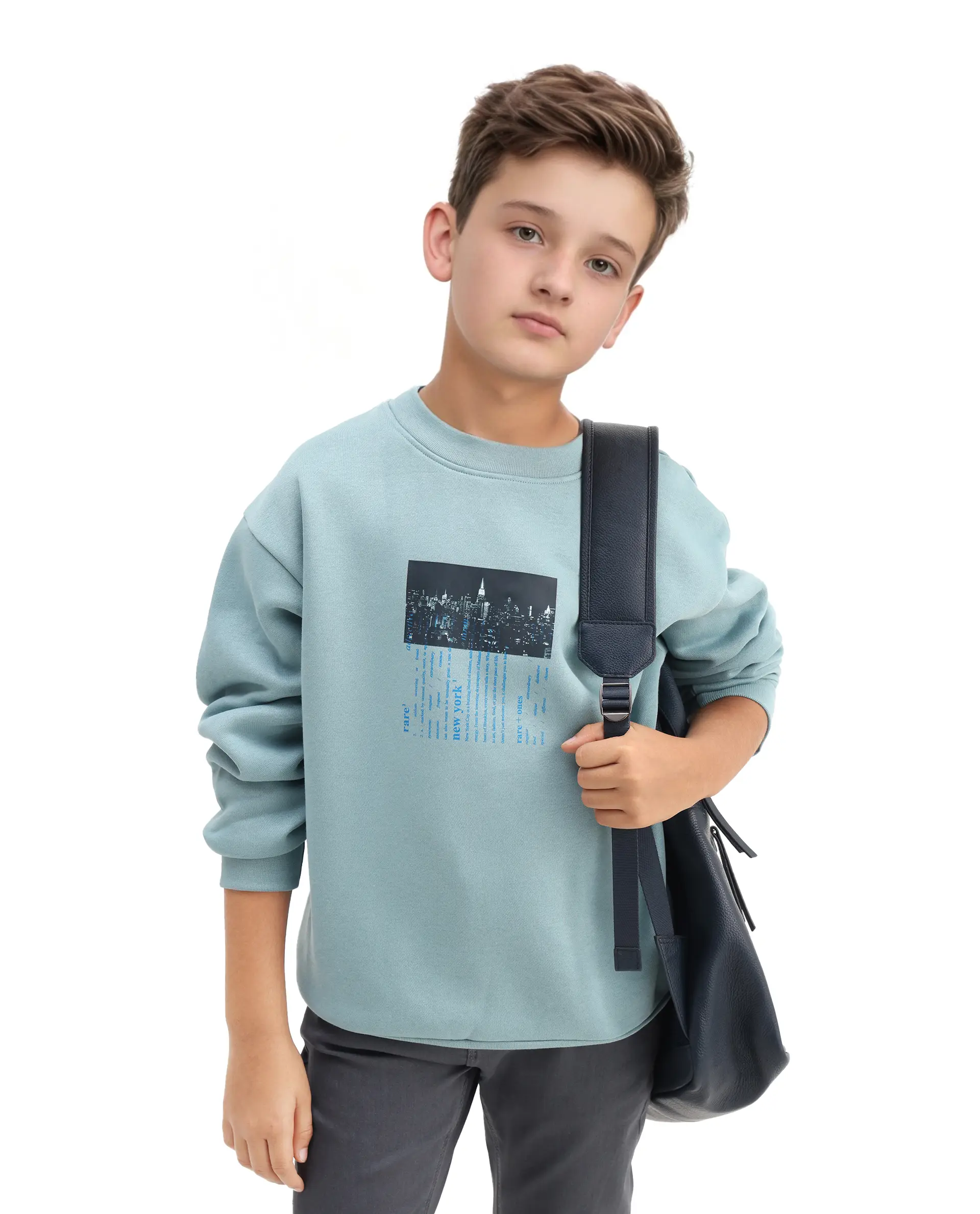 Rare Ones Kids Elio Light Blue Cotton Blend Digital Print Oversized Sweatshirt