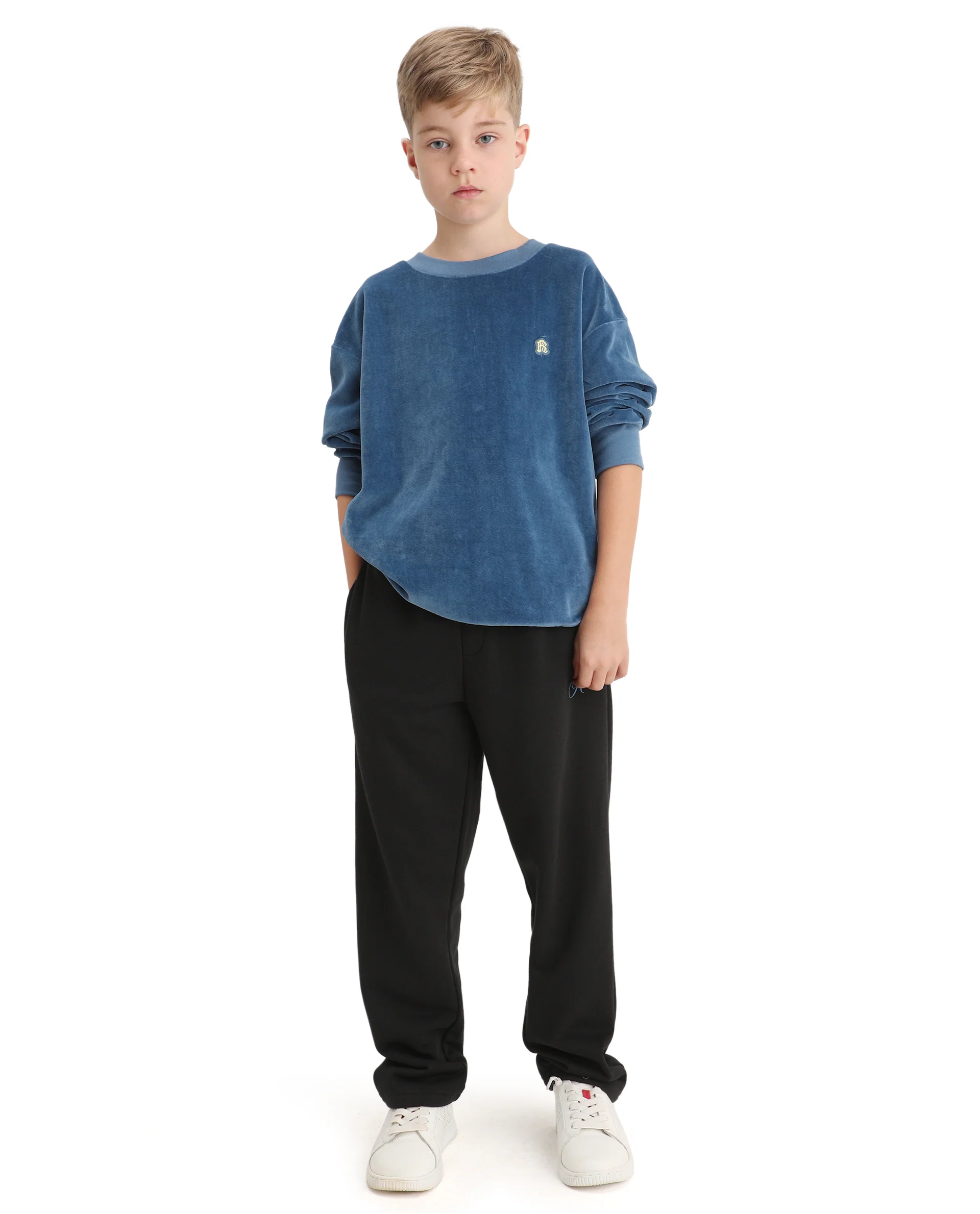 Rare Ones Kids Ellis Dusky Blue Cotton Pull On Crew Neck Full Sleeves Boxy Fit Sweatshirt - Image 2