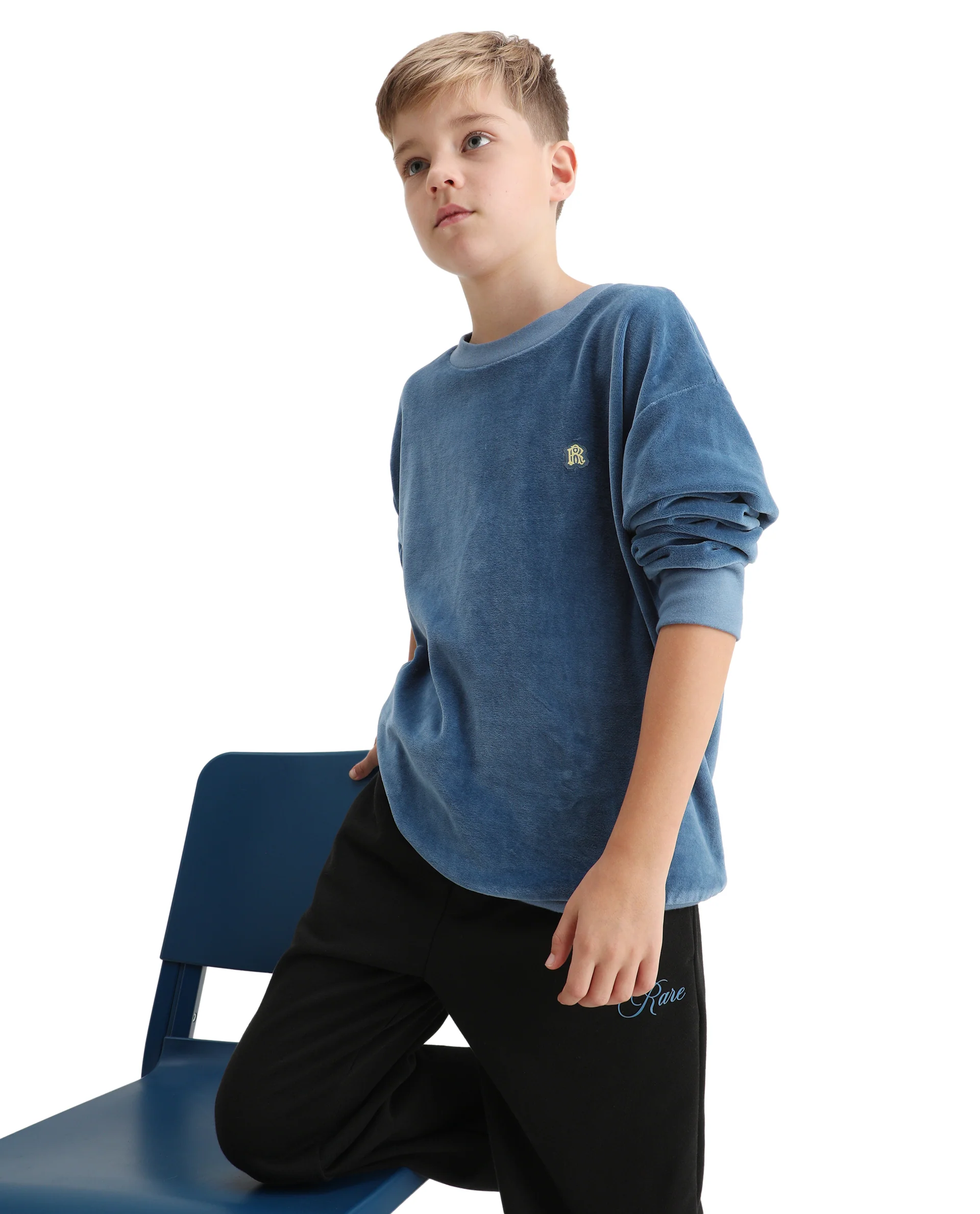 Rare Ones Kids Ellis Dusky Blue Cotton Pull On Crew Neck Full Sleeves Boxy Fit Sweatshirt - Image 3