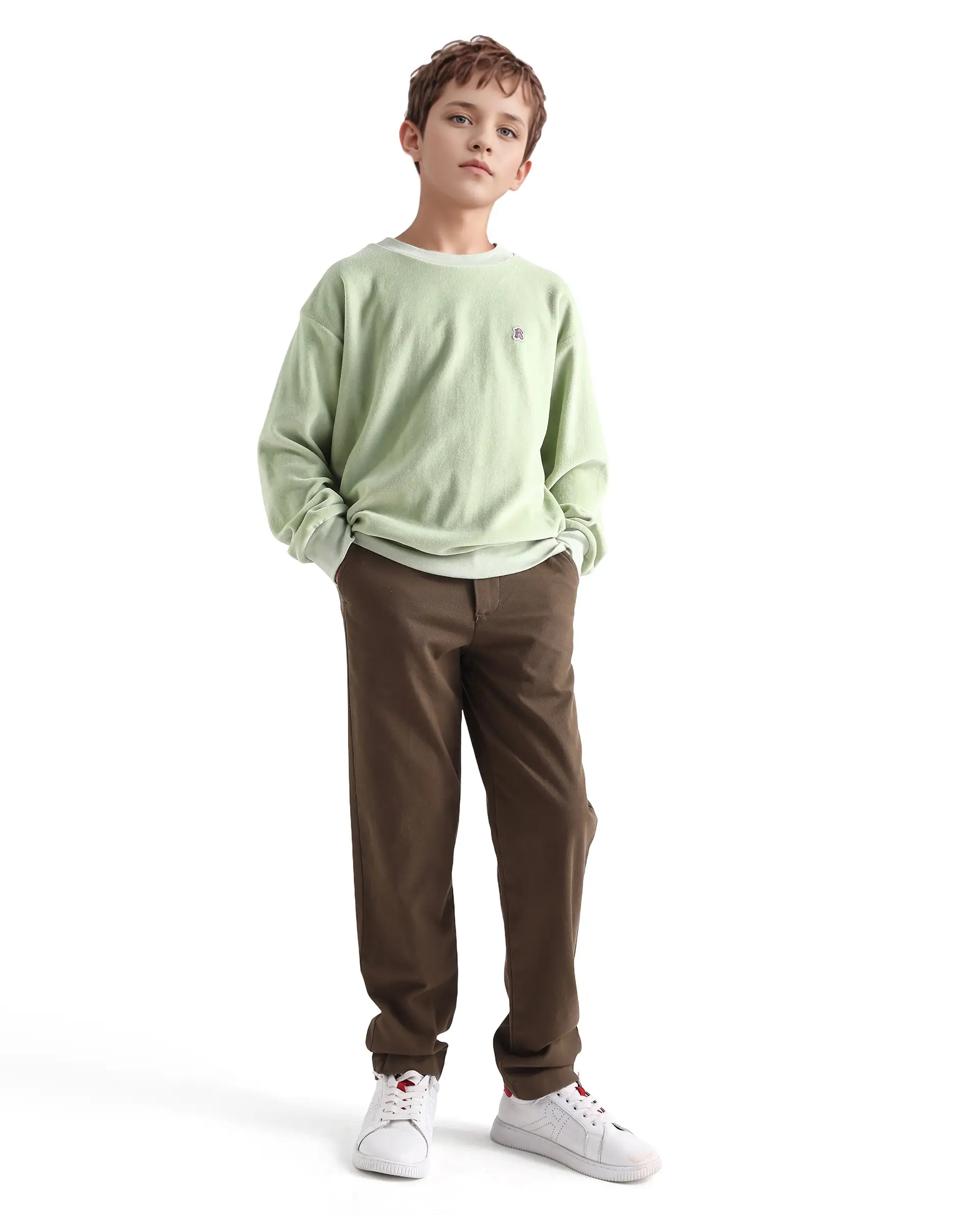 Rare Ones Kids Ellis Light Green Cotton Pull On Crew Neck Full Sleeves Fit Sweatshirt - Image 2