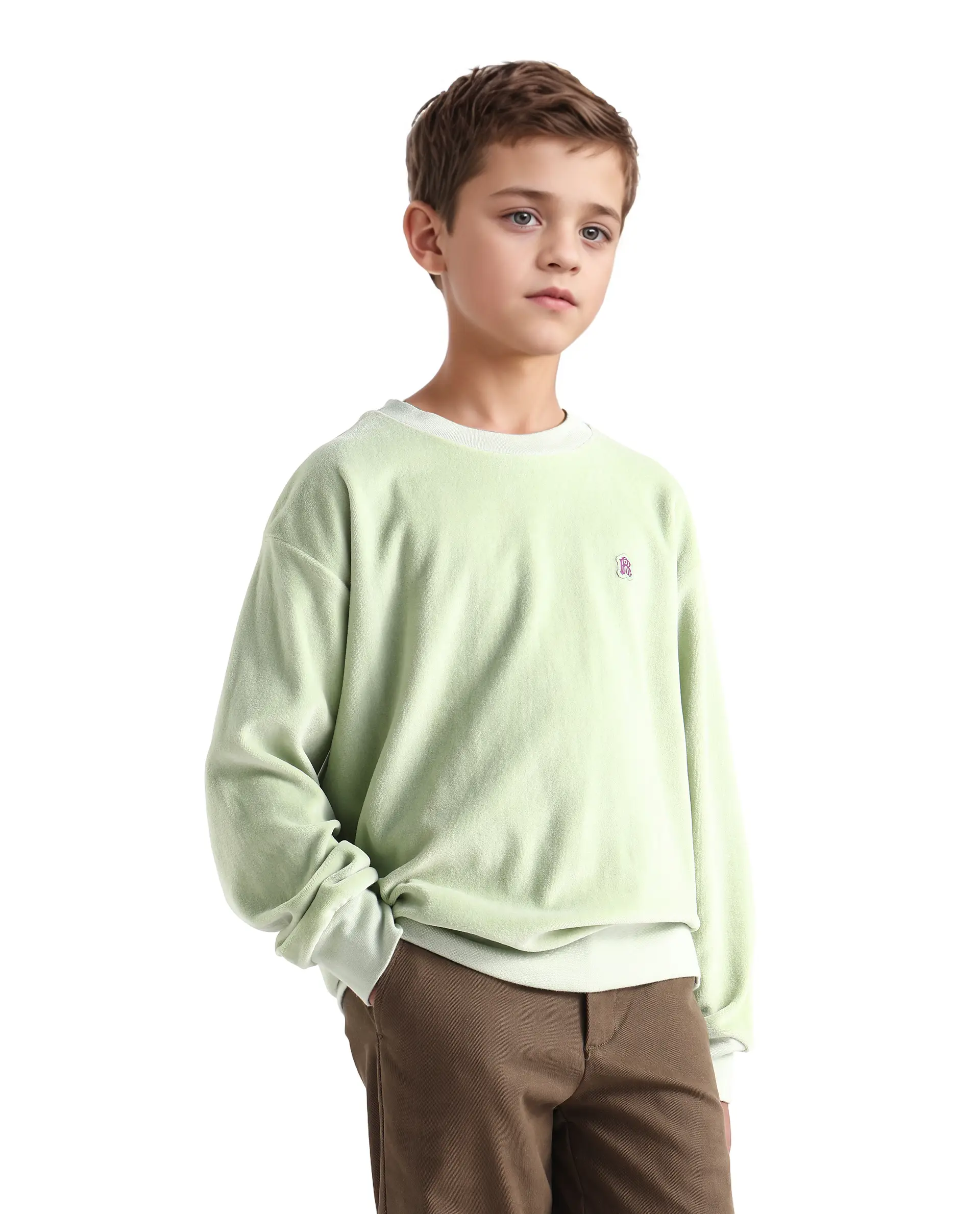 Rare Ones Kids Ellis Light Green Cotton Pull On Crew Neck Full Sleeves Fit Sweatshirt - Image 5