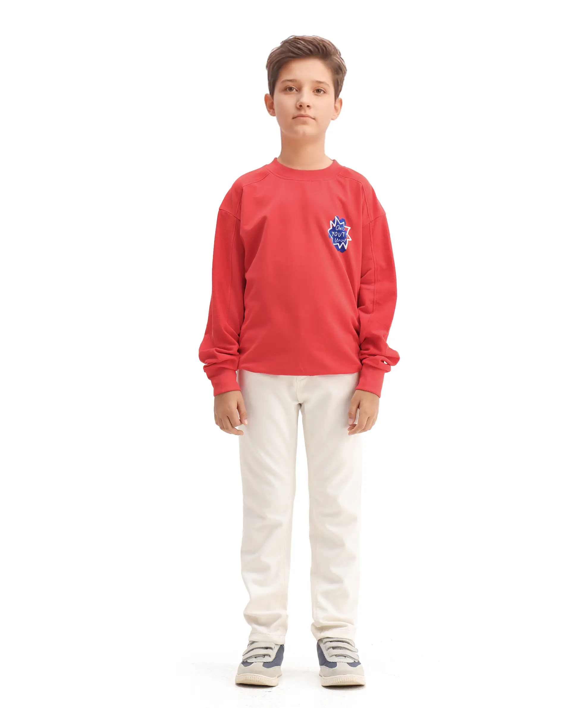 Rare Ones Kids Ezra Red Cotton Slip-On Full Sleeves Crew Neck Pigment Print Oversized Sweatshirt - Image 2