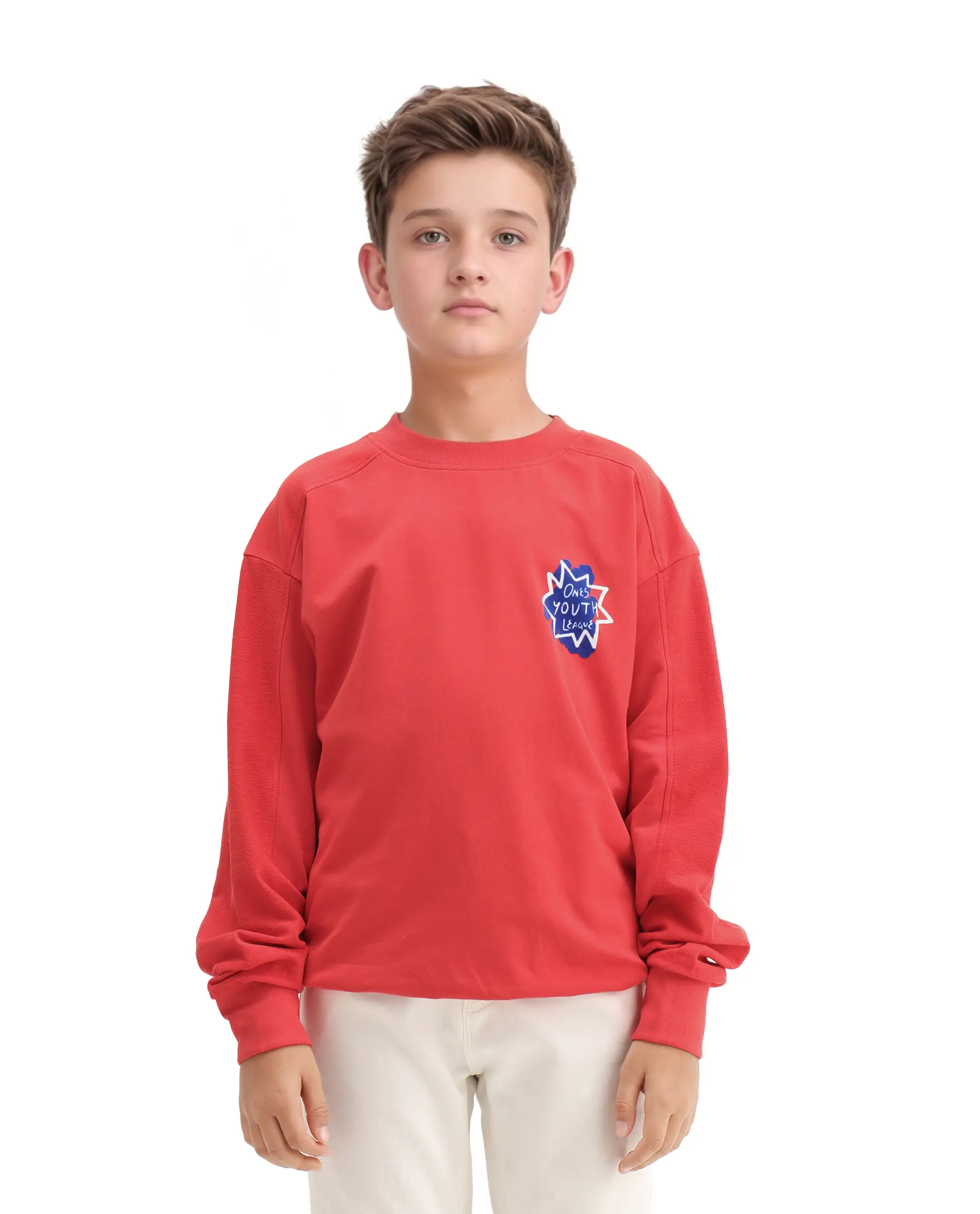 Rare Ones Kids Ezra Red Cotton Slip-On Full Sleeves Crew Neck Pigment Print Oversized Sweatshirt - Image 3