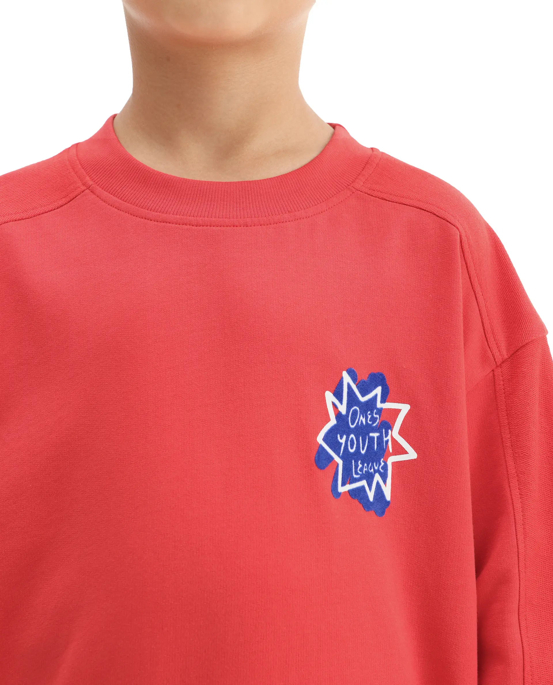 Rare Ones Kids Ezra Red Cotton Slip-On Full Sleeves Crew Neck Pigment Print Oversized Sweatshirt - Image 4