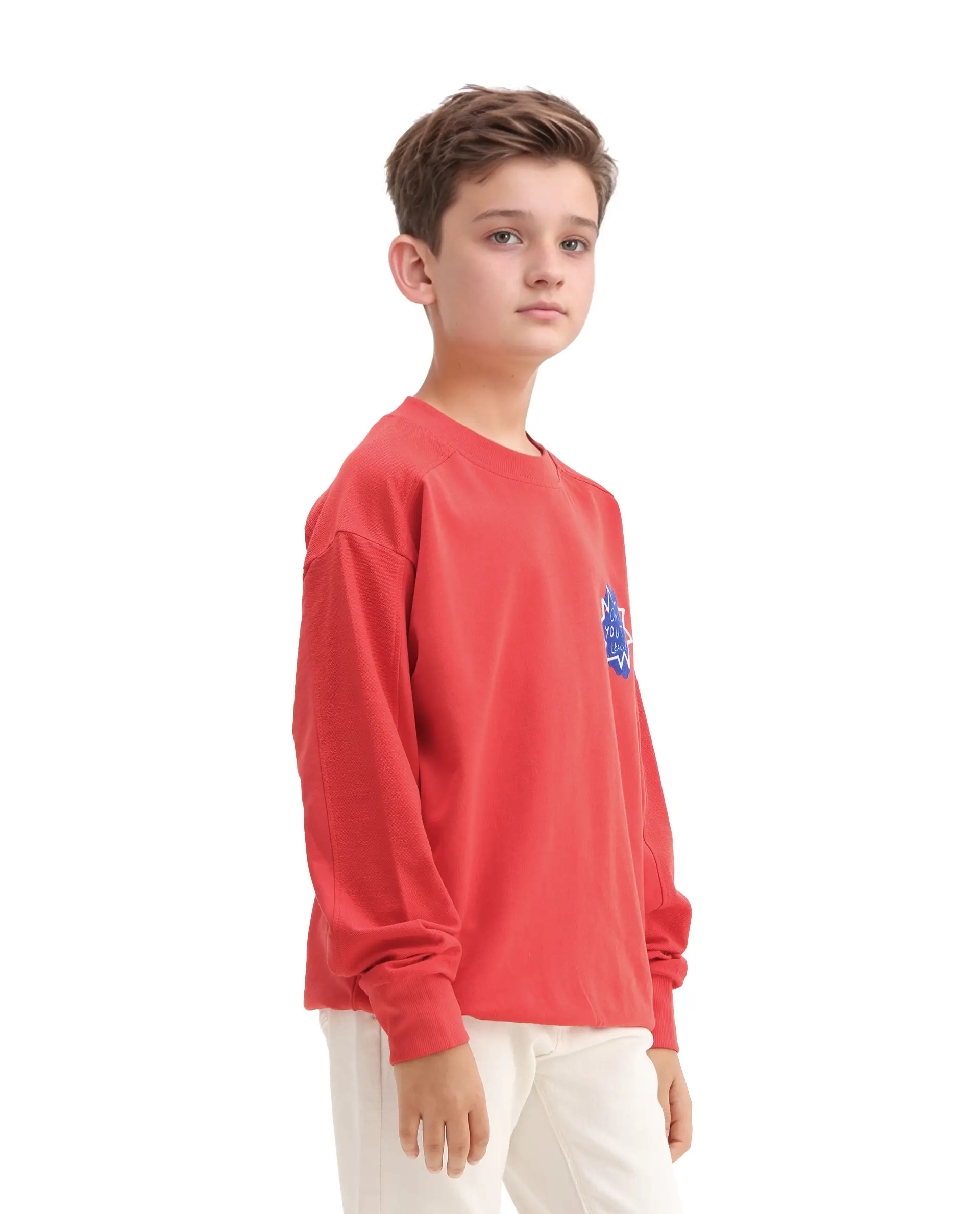 Rare Ones Kids Ezra Red Cotton Slip-On Full Sleeves Crew Neck Pigment Print Oversized Sweatshirt - Image 5