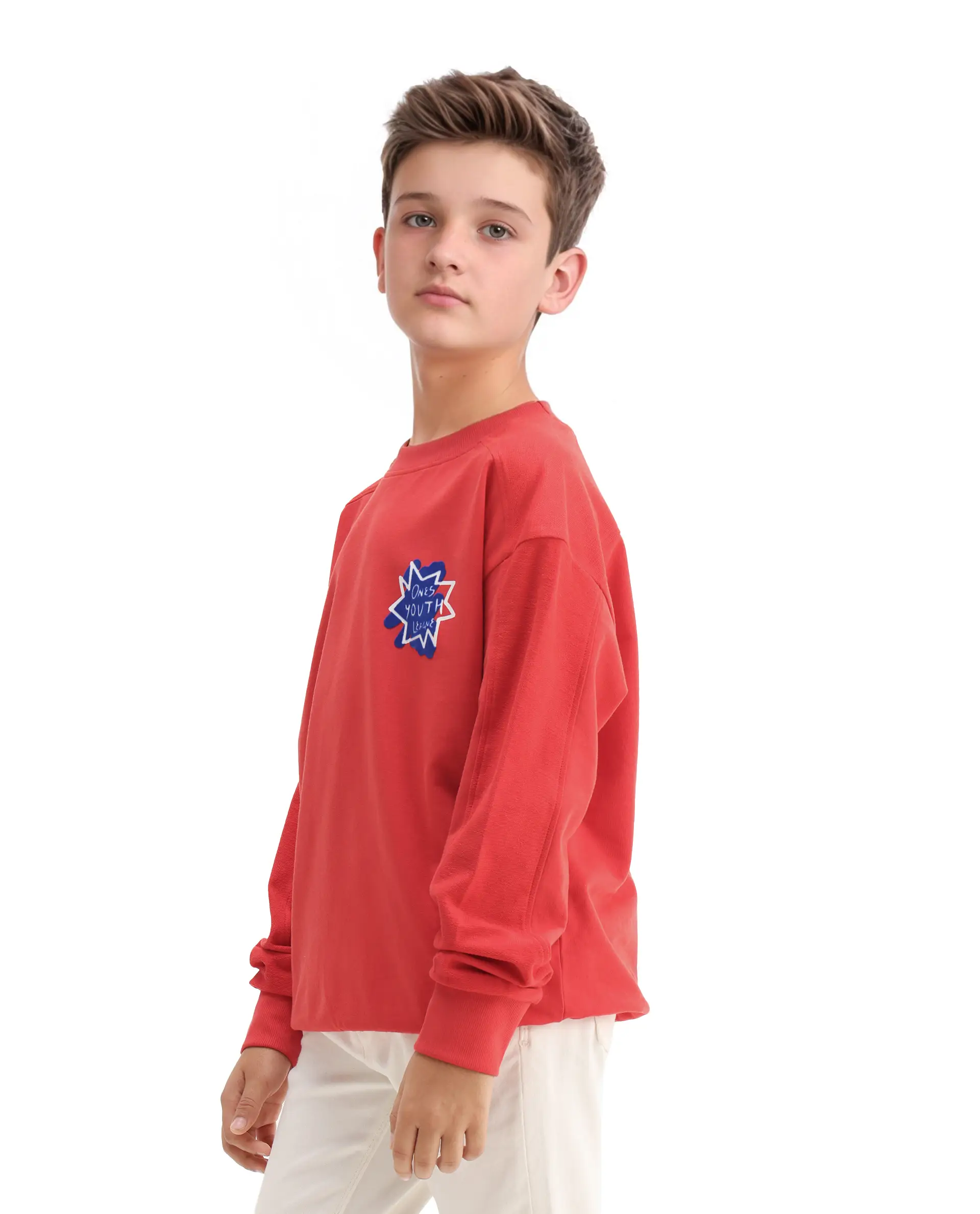 Rare Ones Kids Ezra Red Cotton Slip-On Full Sleeves Crew Neck Pigment Print Oversized Sweatshirt - Image 6