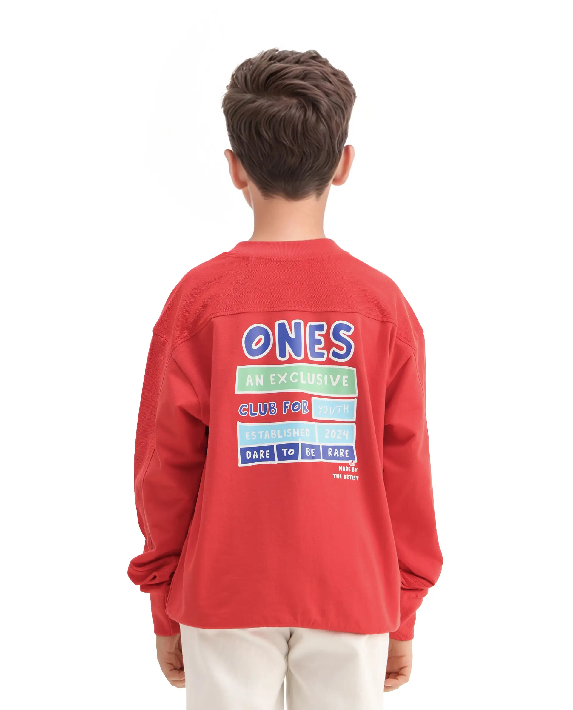 Rare Ones Kids Ezra Red Cotton Slip-On Full Sleeves Crew Neck Pigment Print Oversized Sweatshirt - Image 7