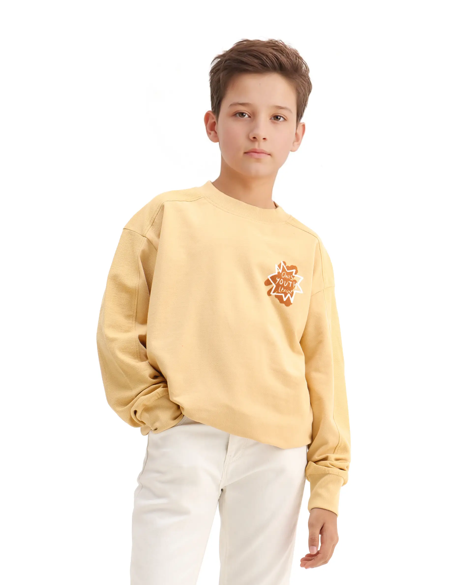 Rare Ones Kids Ezra Yellow Cotton Slip-On Full Sleeves Crew Neck Pigment Print Oversized Sweatshirt - Image 2