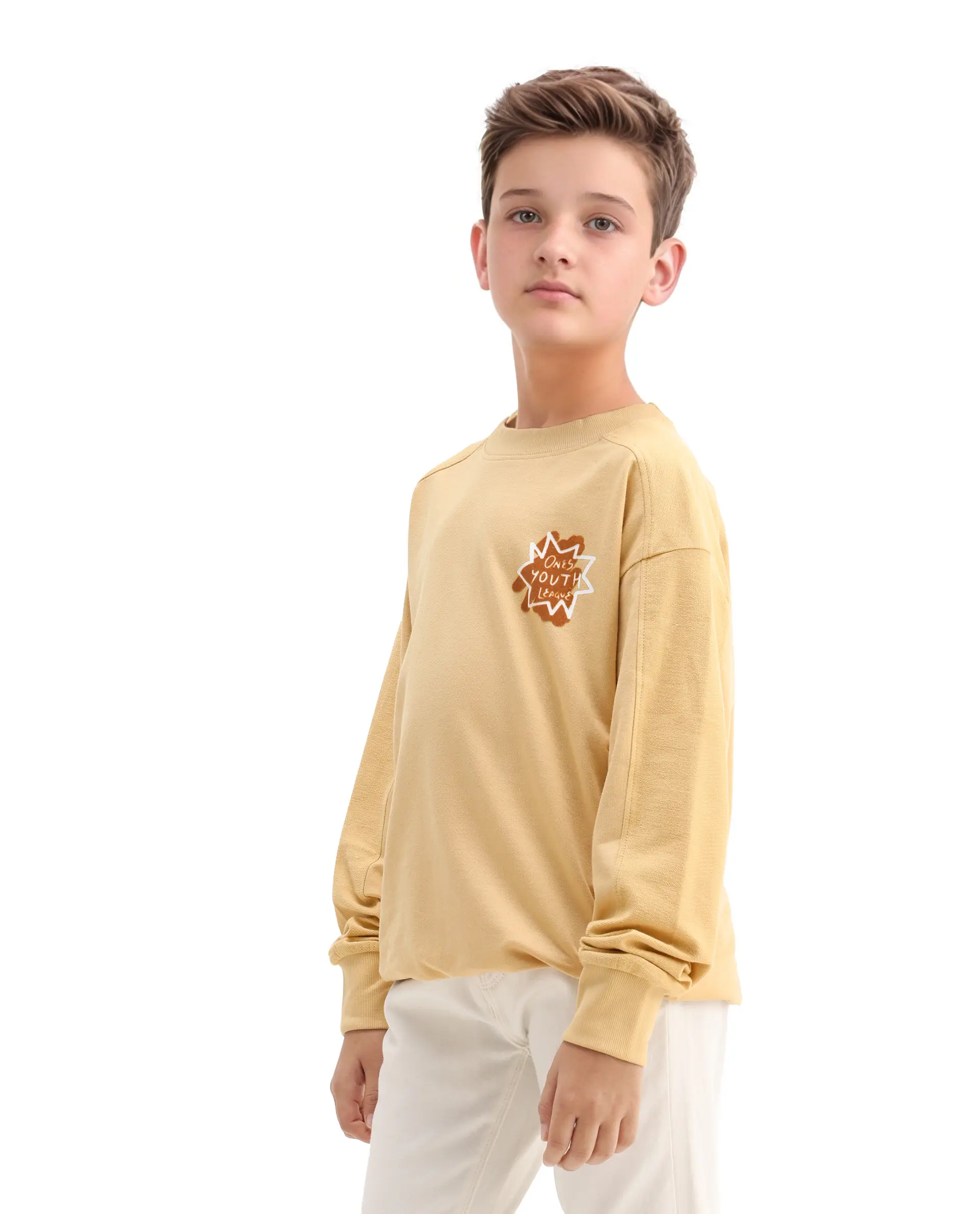 Rare Ones Kids Ezra Yellow Cotton Slip-On Full Sleeves Crew Neck Pigment Print Oversized Sweatshirt - Image 3