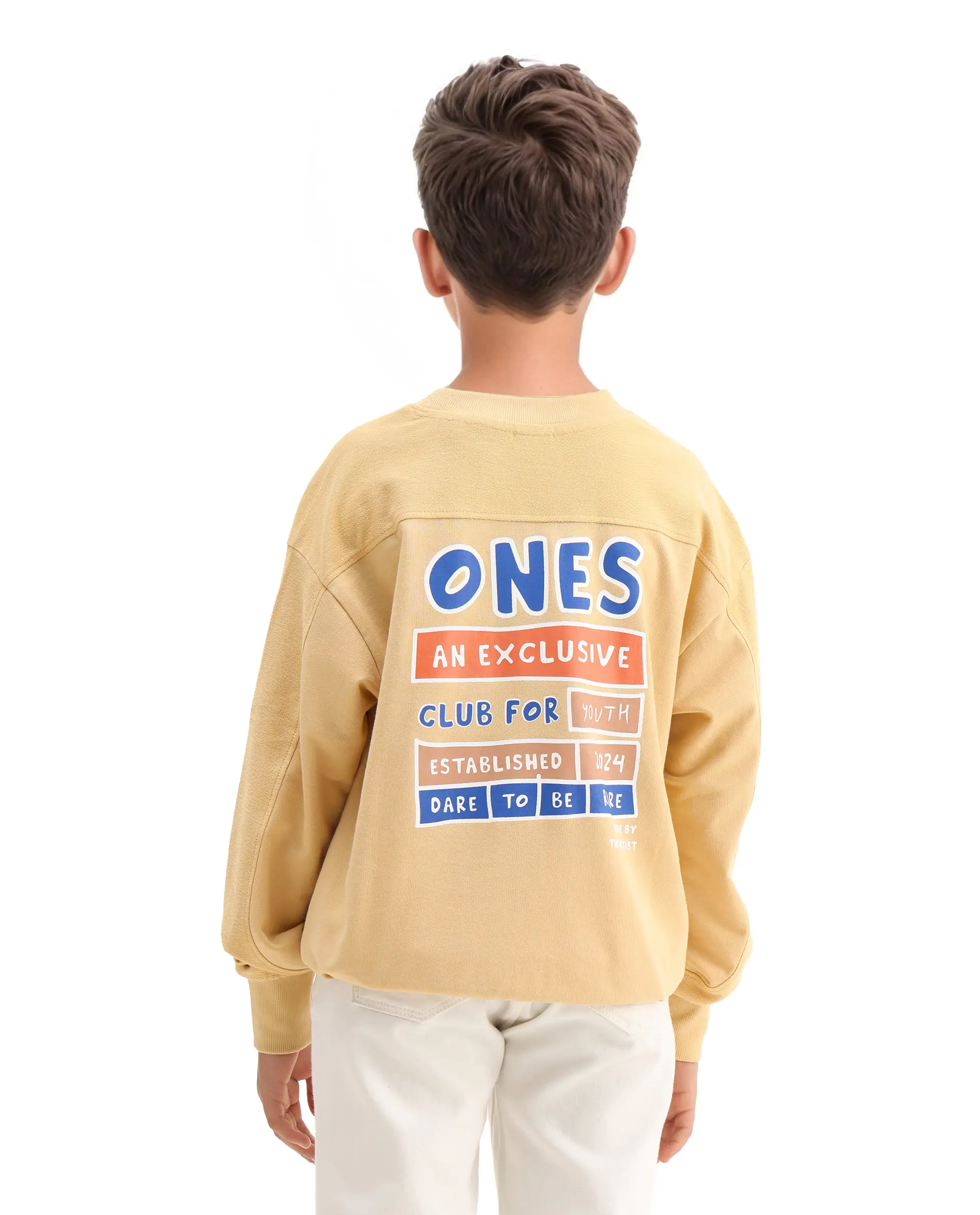 Rare Ones Kids Ezra Yellow Cotton Slip-On Full Sleeves Crew Neck Pigment Print Oversized Sweatshirt - Image 5