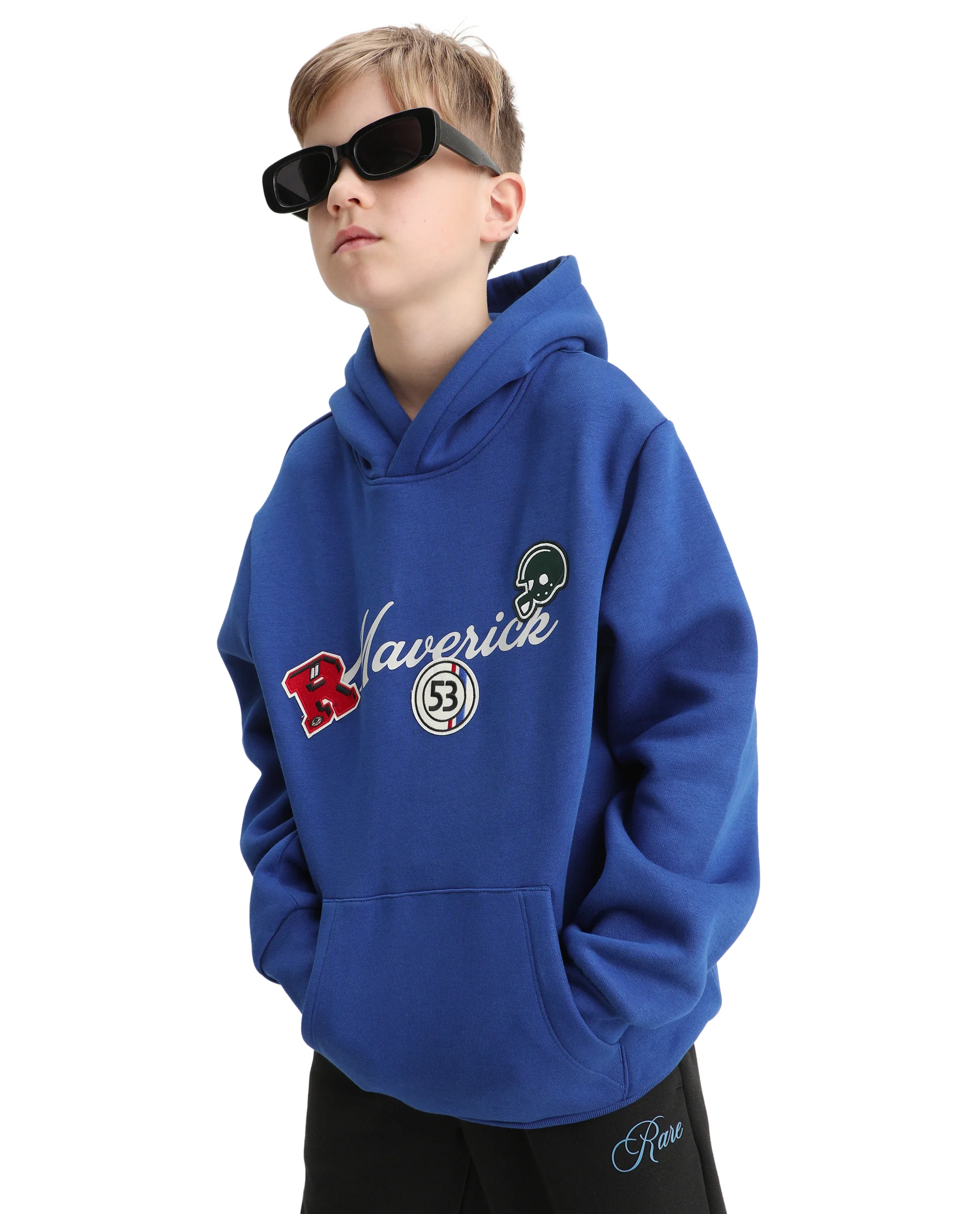 Rare Ones Kids Gino Dark Blue Cotton Blend Hooded Typography Oversized Sweatshirt - Image 2