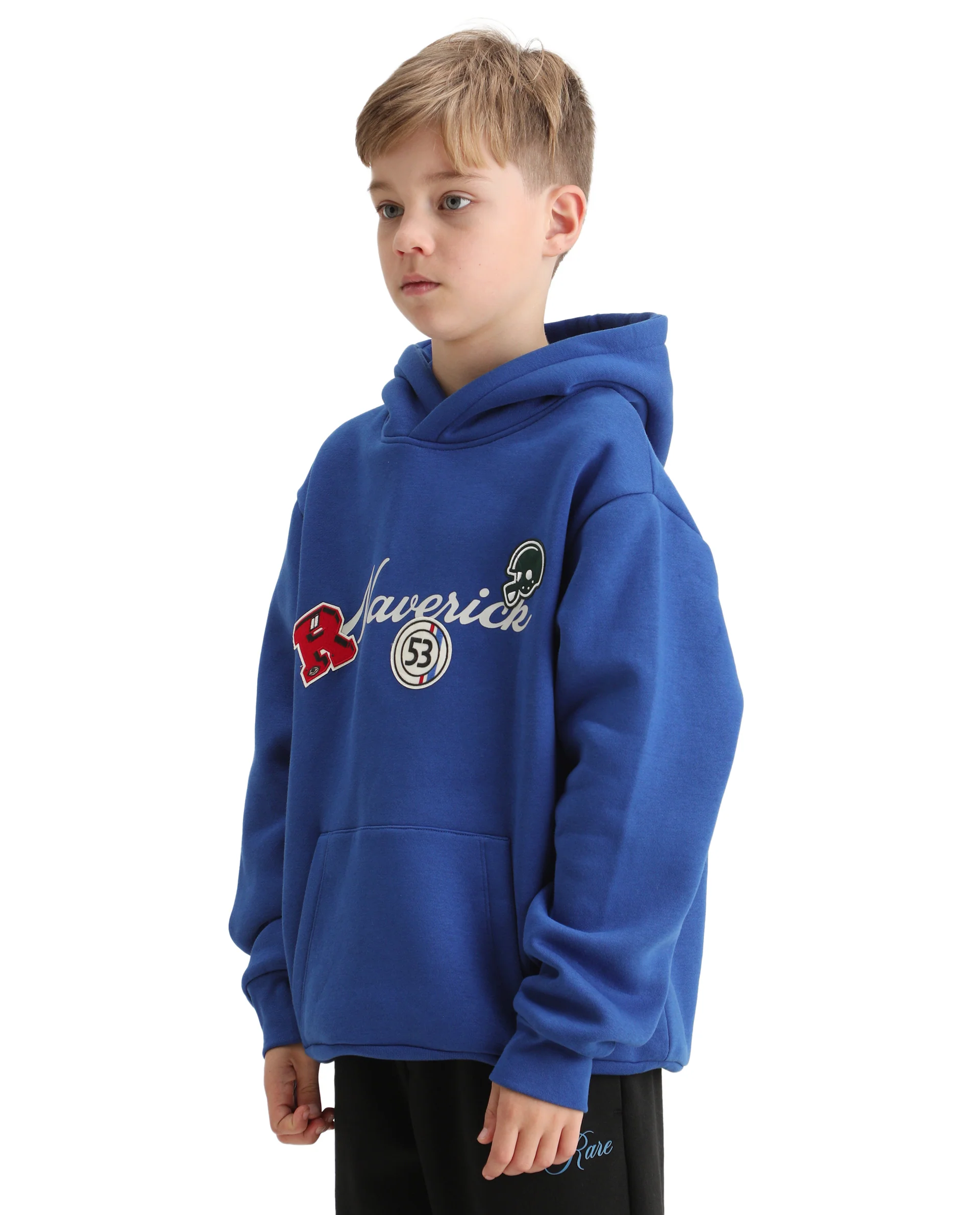 Rare Ones Kids Gino Dark Blue Cotton Blend Hooded Typography Oversized Sweatshirt - Image 4