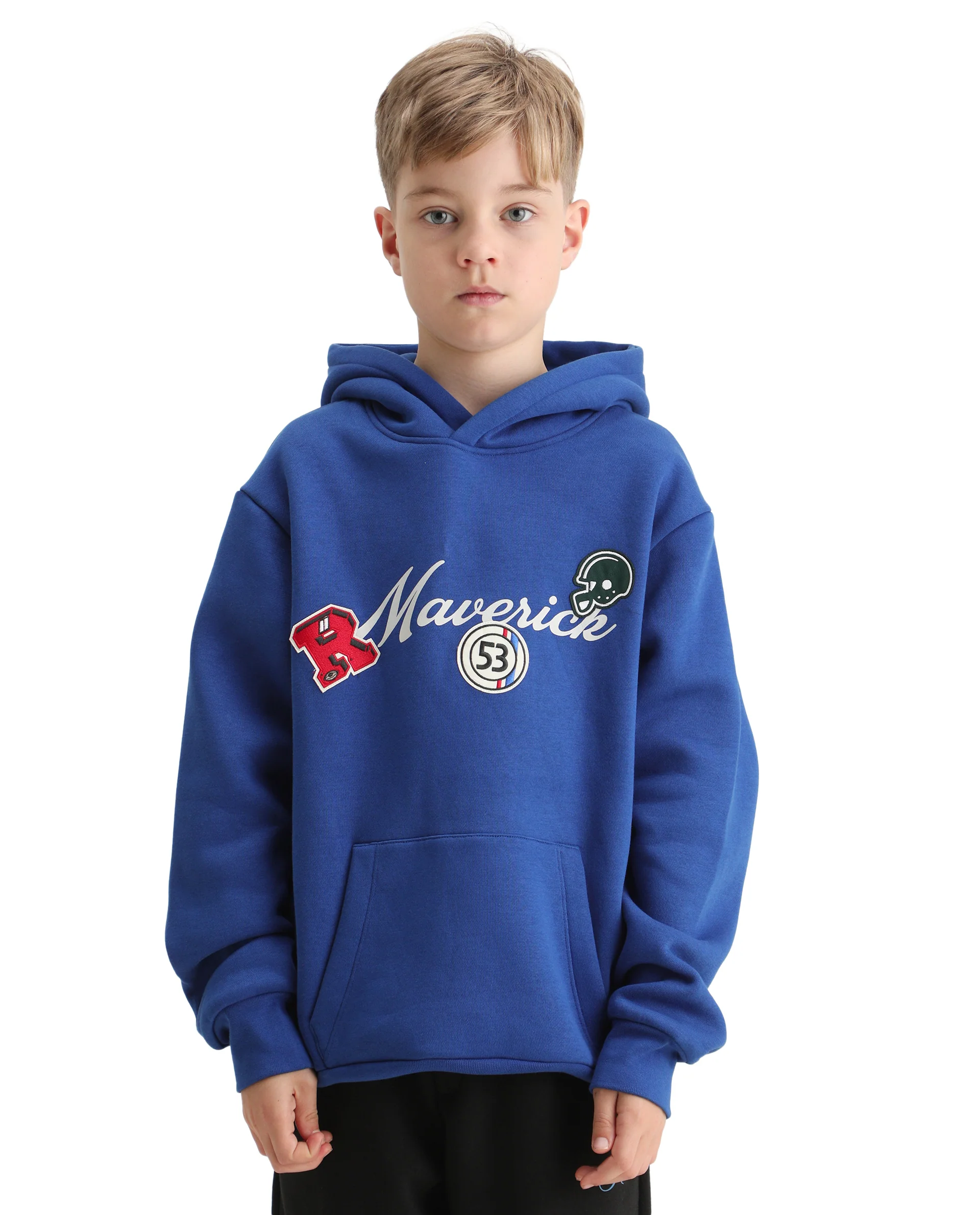 Rare Ones Kids Gino Dark Blue Cotton Blend Hooded Typography Oversized Sweatshirt - Image 5