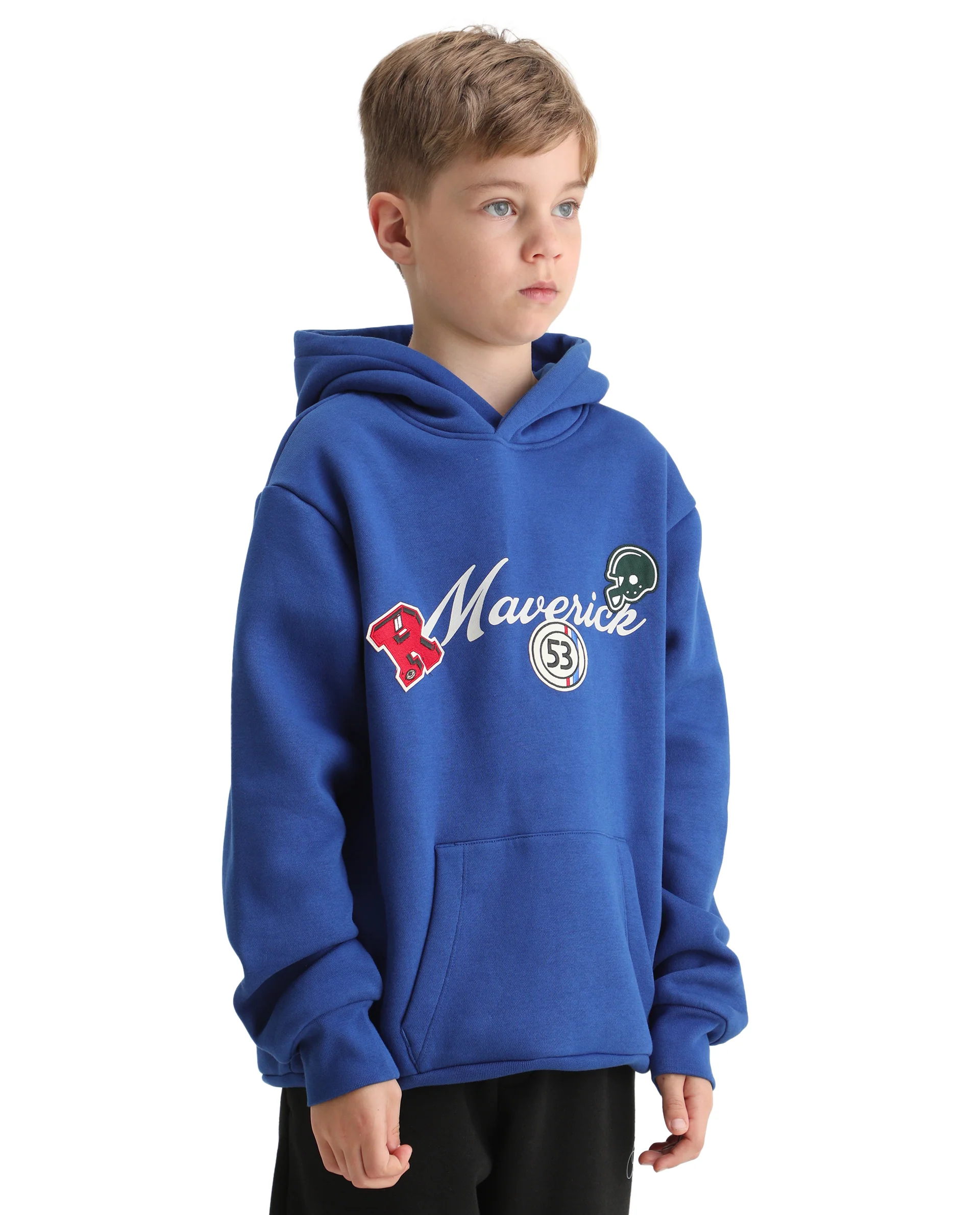 Rare Ones Kids Gino Dark Blue Cotton Blend Hooded Typography Oversized Sweatshirt - Image 6