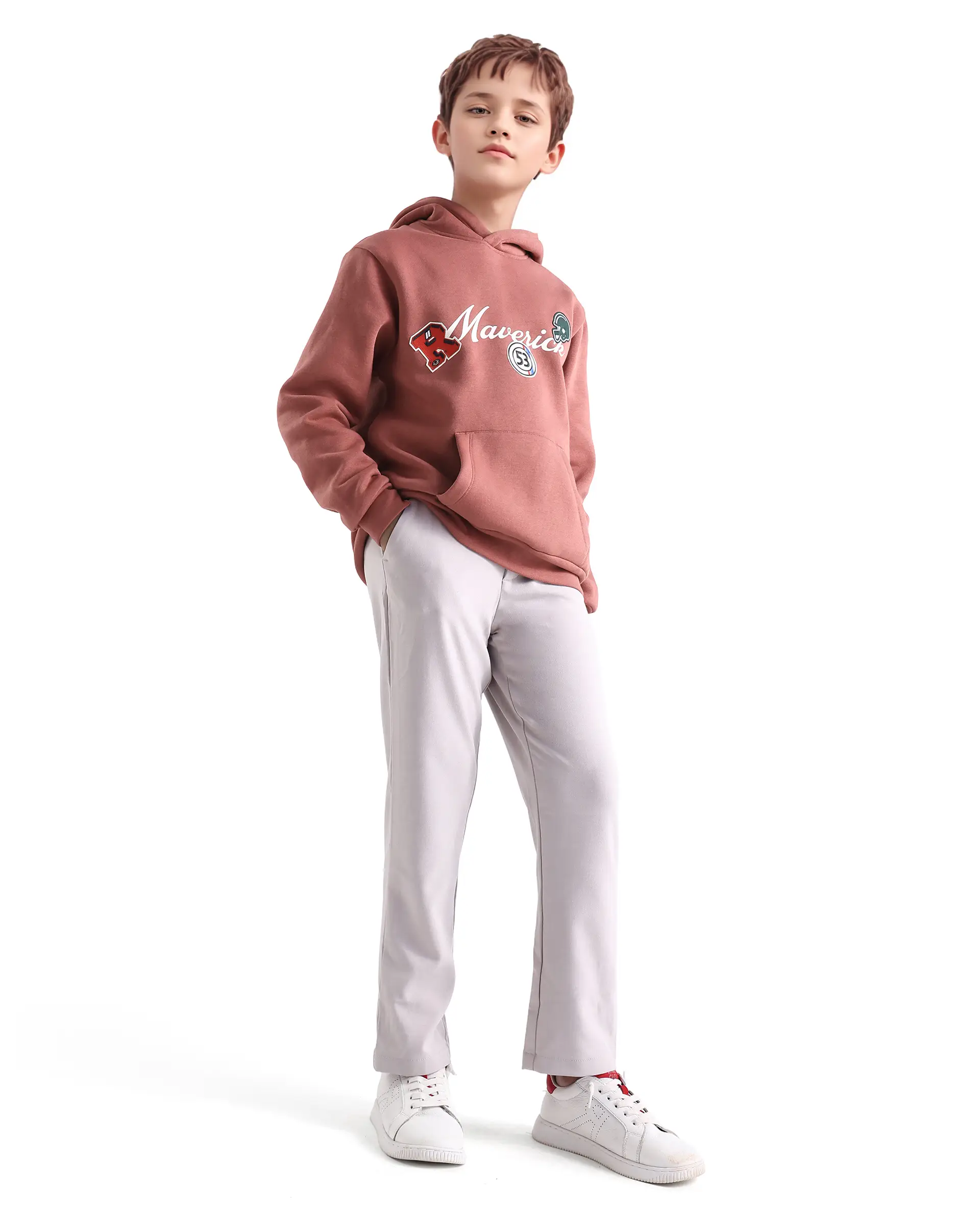 Rare Ones Kids Gino Rust Cotton Blend Hooded Typography Oversized Sweatshirt - Image 2
