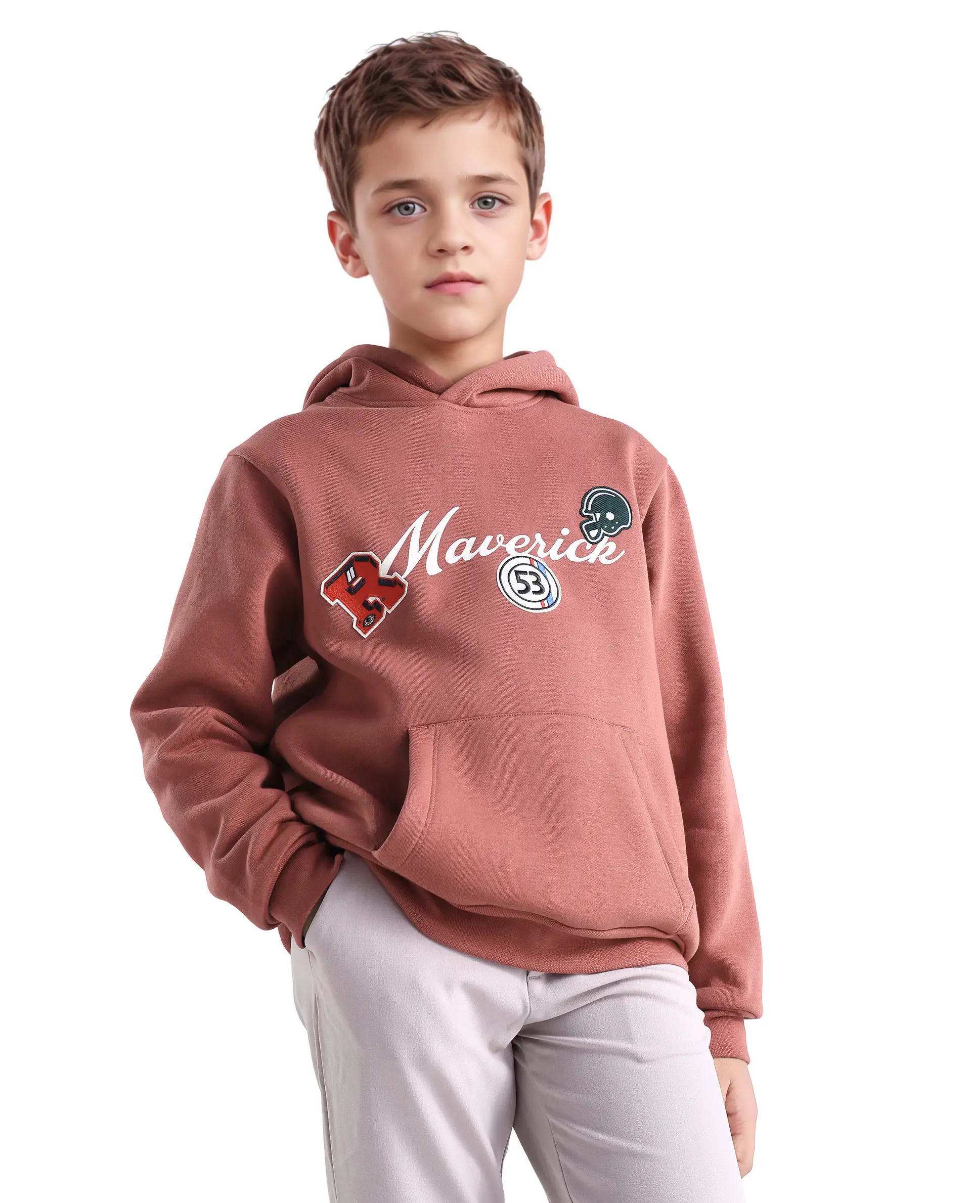Rare Ones Kids Gino Rust Cotton Blend Hooded Typography Oversized Sweatshirt - Image 3
