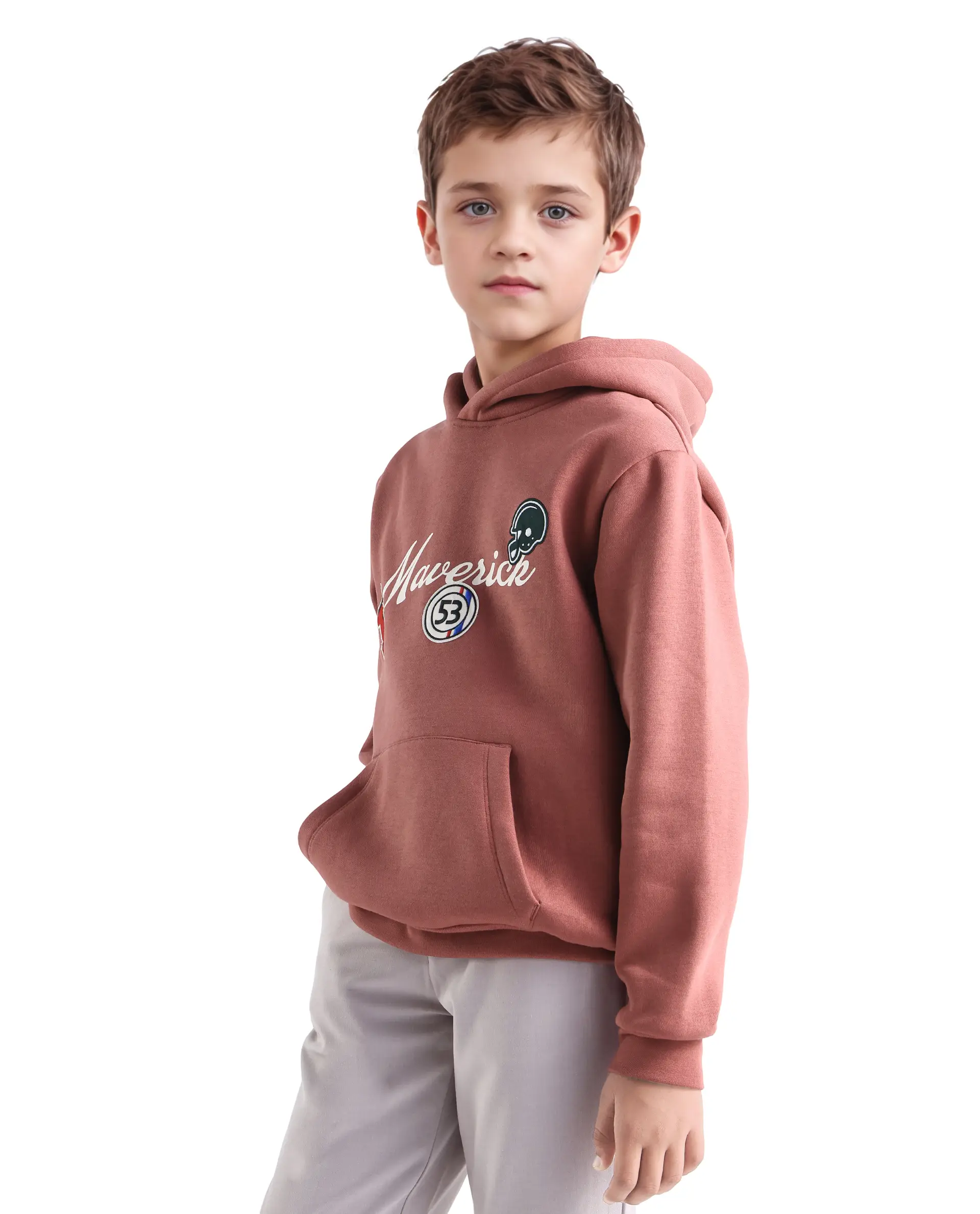Rare Ones Kids Gino Rust Cotton Blend Hooded Typography Oversized Sweatshirt - Image 5