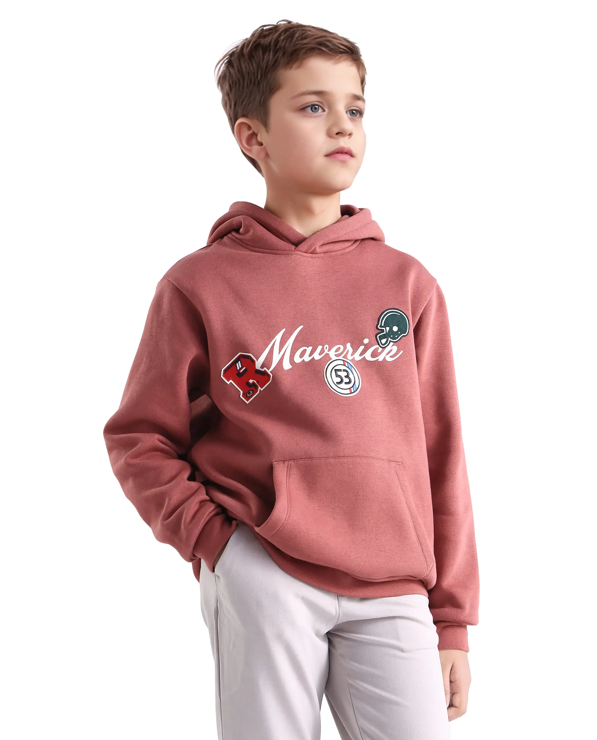 Rare Ones Kids Gino Rust Cotton Blend Hooded Typography Oversized Sweatshirt - Image 6