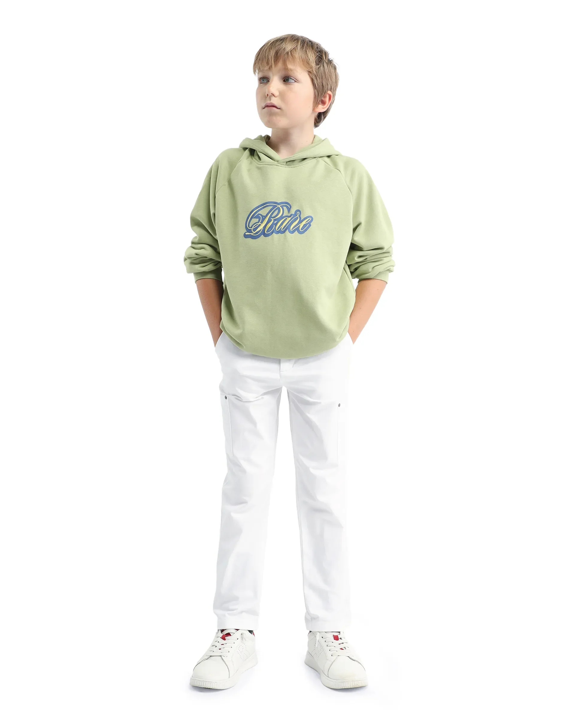 Rare Ones Kids Huck Light Green Cotton Pull On Hooded Neck Full Sleeves Fit Sweatshirt - Image 2
