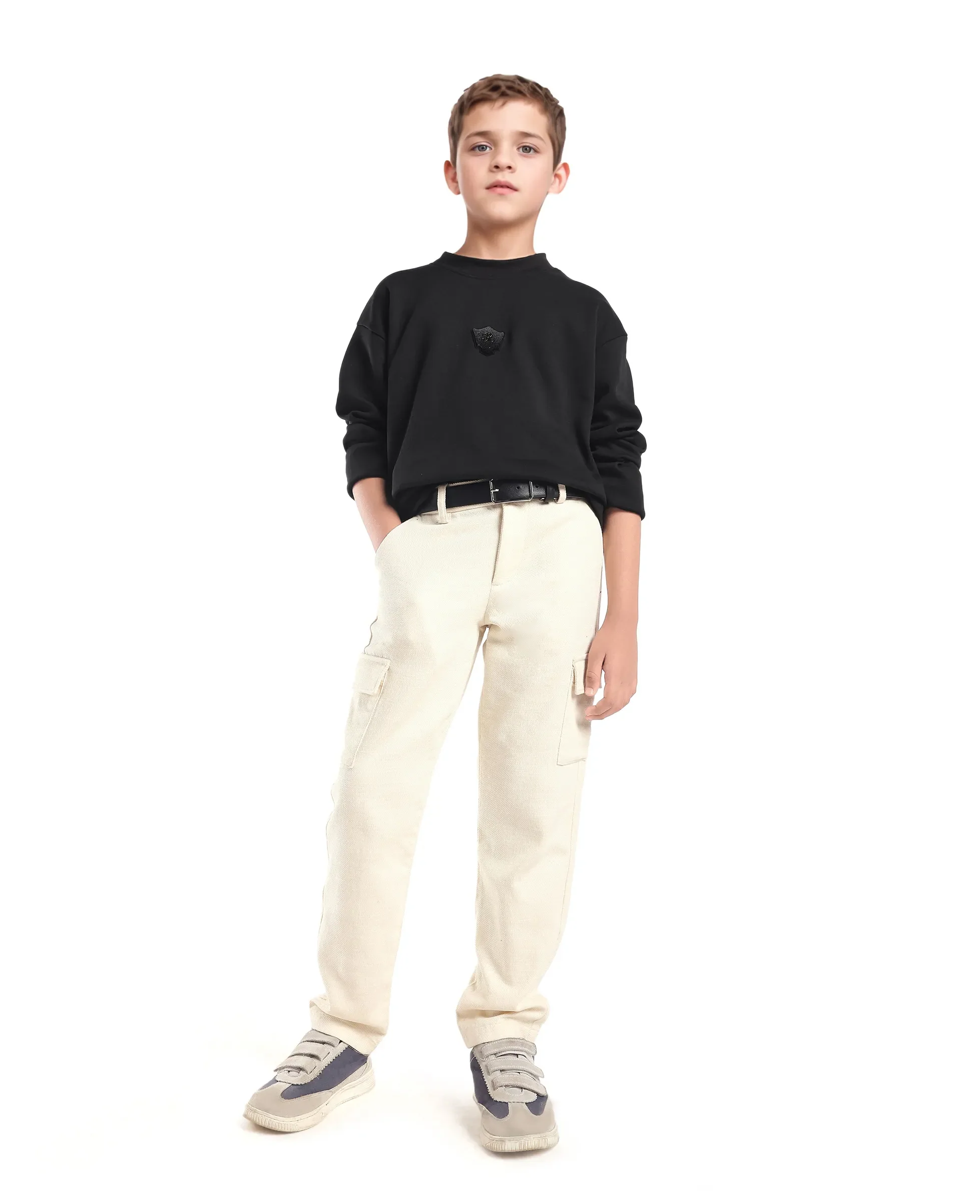 Rare Ones Kids Kai Black Cotton Slip-On Crew Neck Full Sleeves Plain Sweatshirt - Image 2