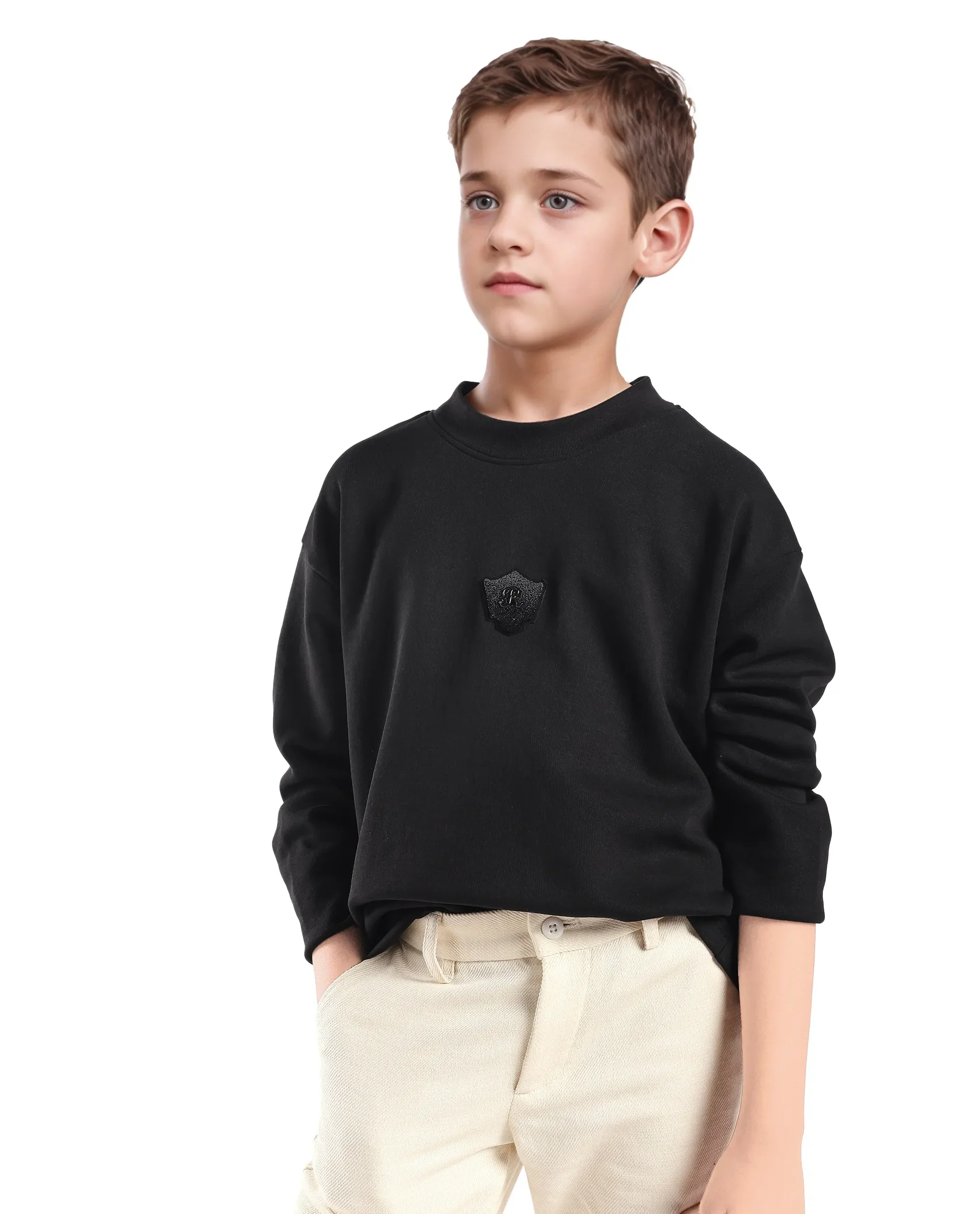 Rare Ones Kids Kai Black Cotton Slip-On Crew Neck Full Sleeves Plain Sweatshirt - Image 3