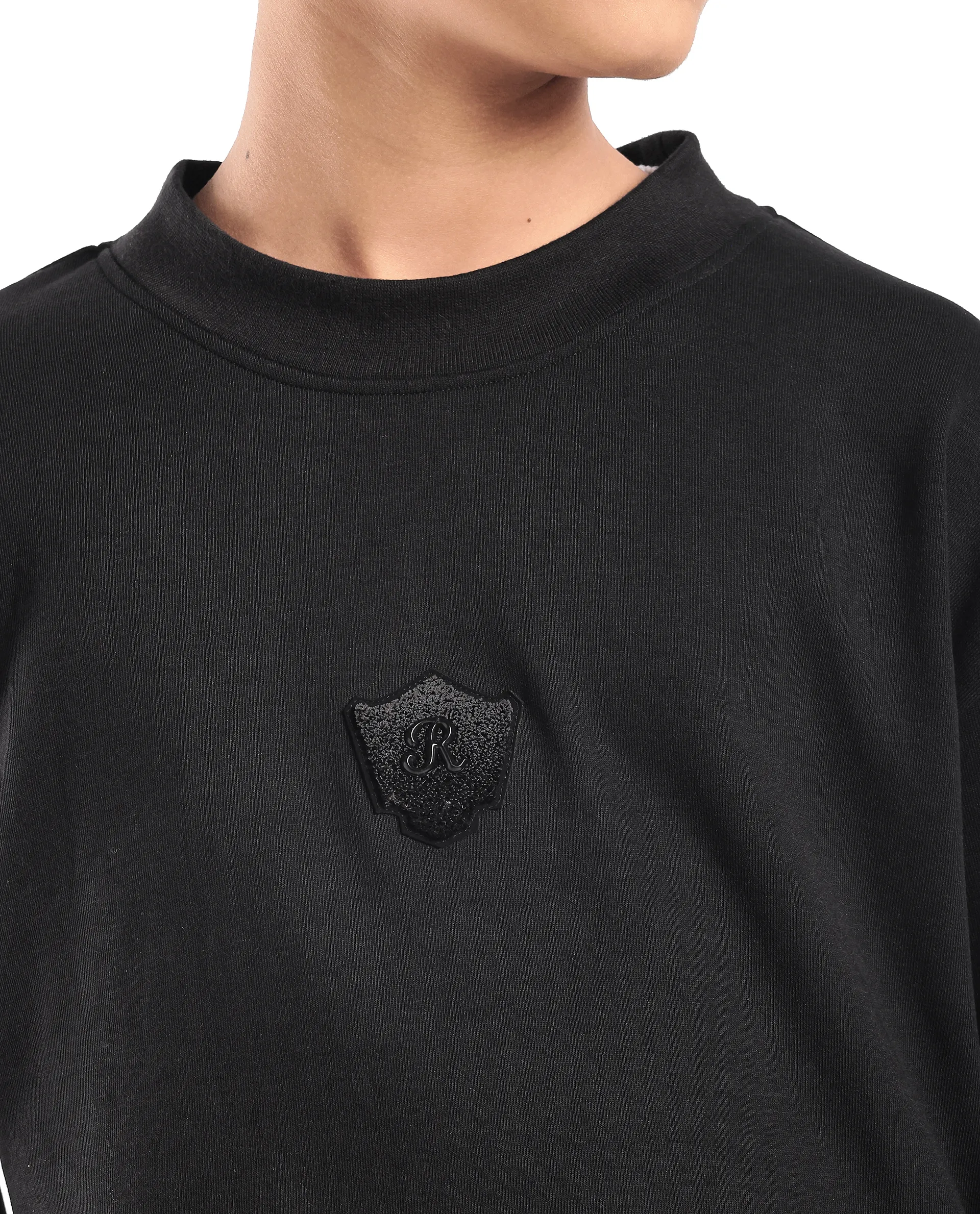 Rare Ones Kids Kai Black Cotton Slip-On Crew Neck Full Sleeves Plain Sweatshirt - Image 4