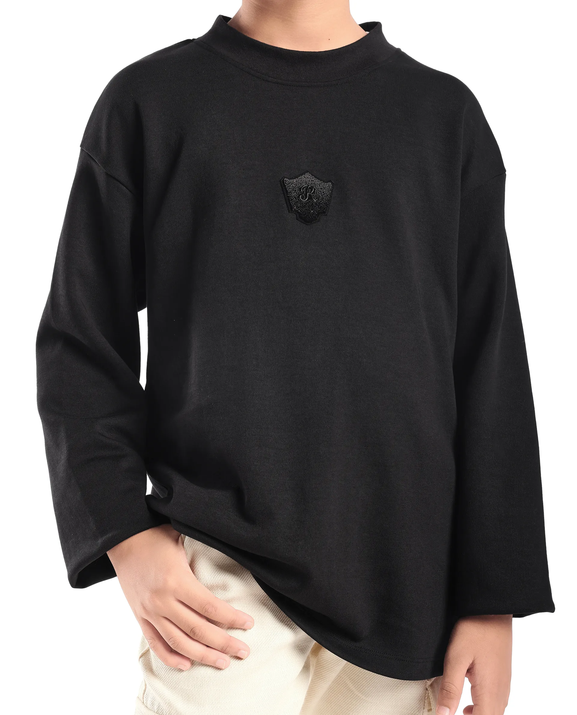 Rare Ones Kids Kai Black Cotton Slip-On Crew Neck Full Sleeves Plain Sweatshirt - Image 5