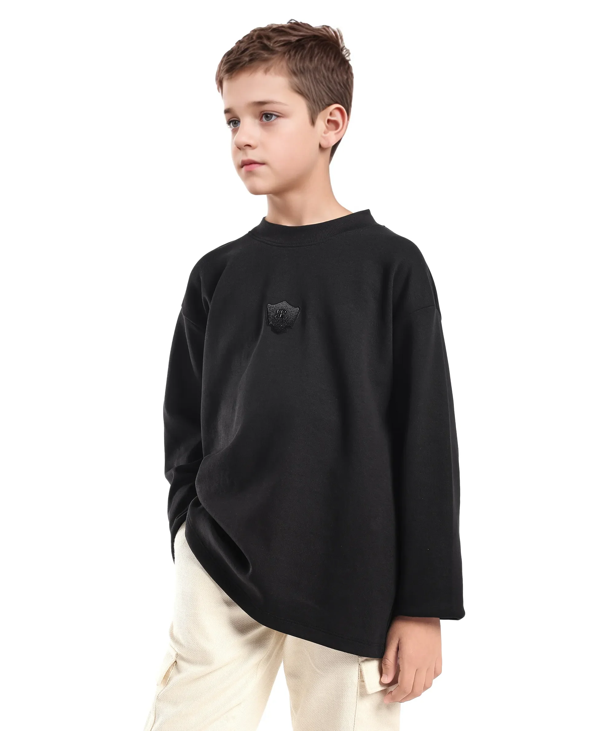 Rare Ones Kids Kai Black Cotton Slip-On Crew Neck Full Sleeves Plain Sweatshirt - Image 6