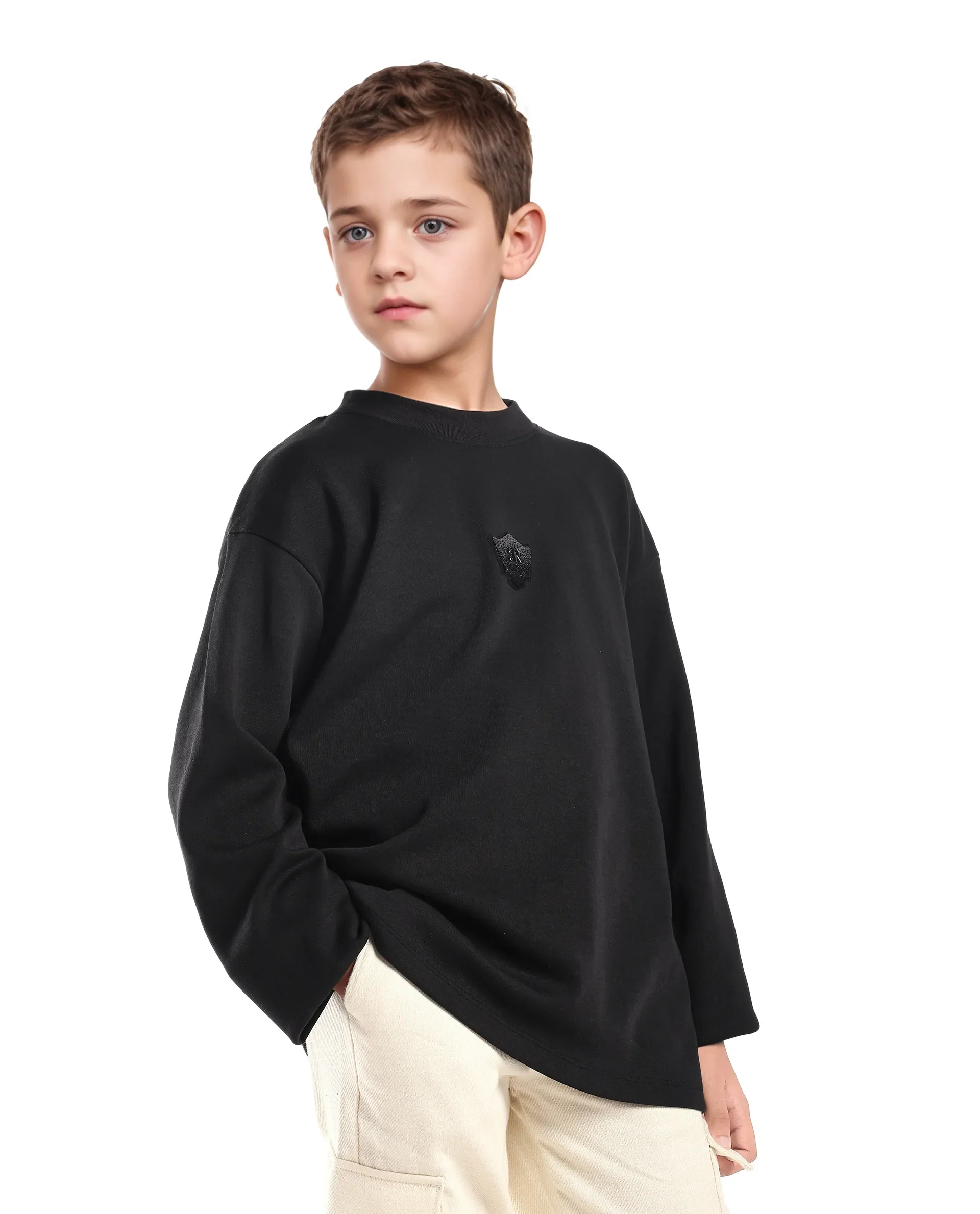 Rare Ones Kids Kai Black Cotton Slip-On Crew Neck Full Sleeves Plain Sweatshirt - Image 7