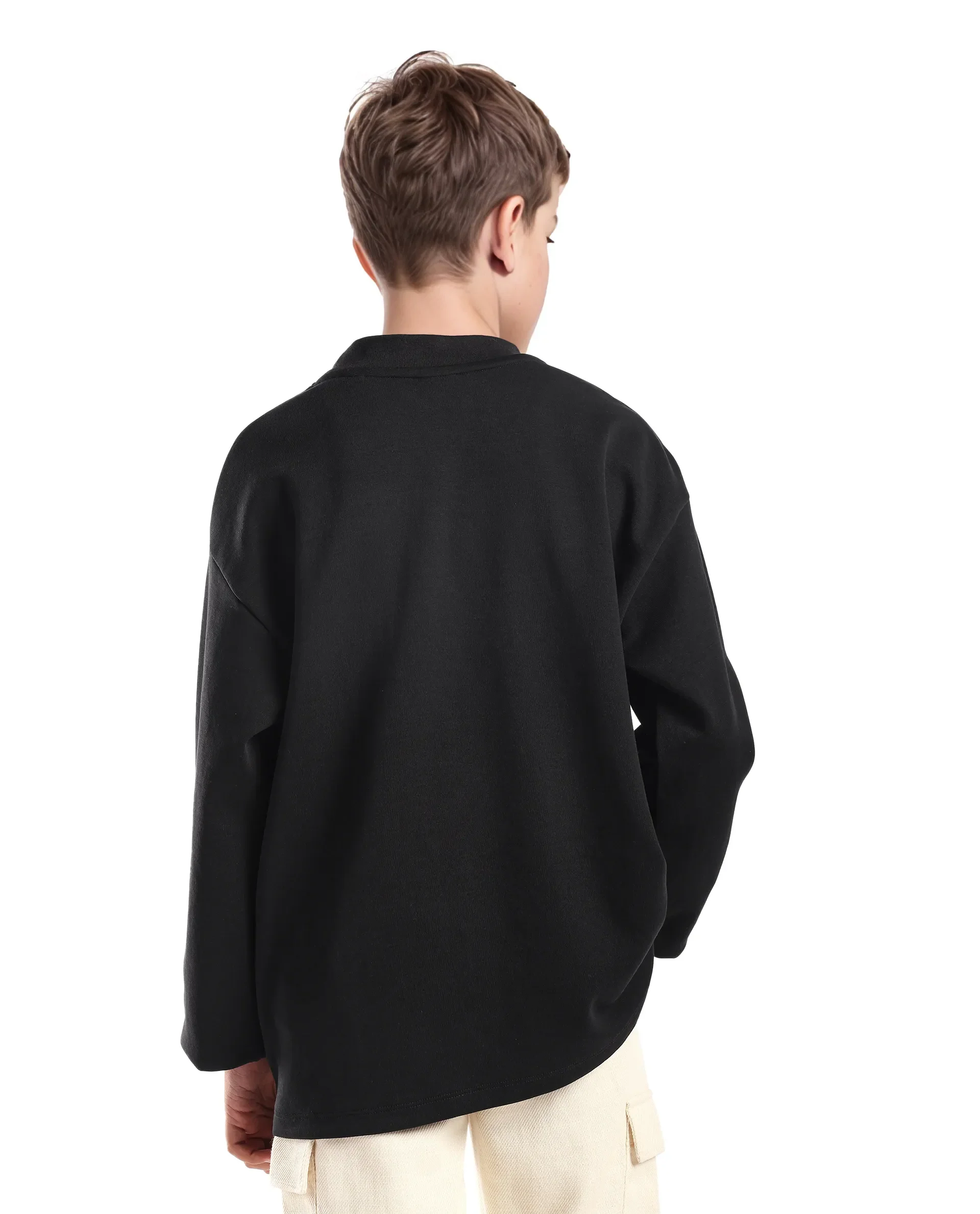 Rare Ones Kids Kai Black Cotton Slip-On Crew Neck Full Sleeves Plain Sweatshirt - Image 8