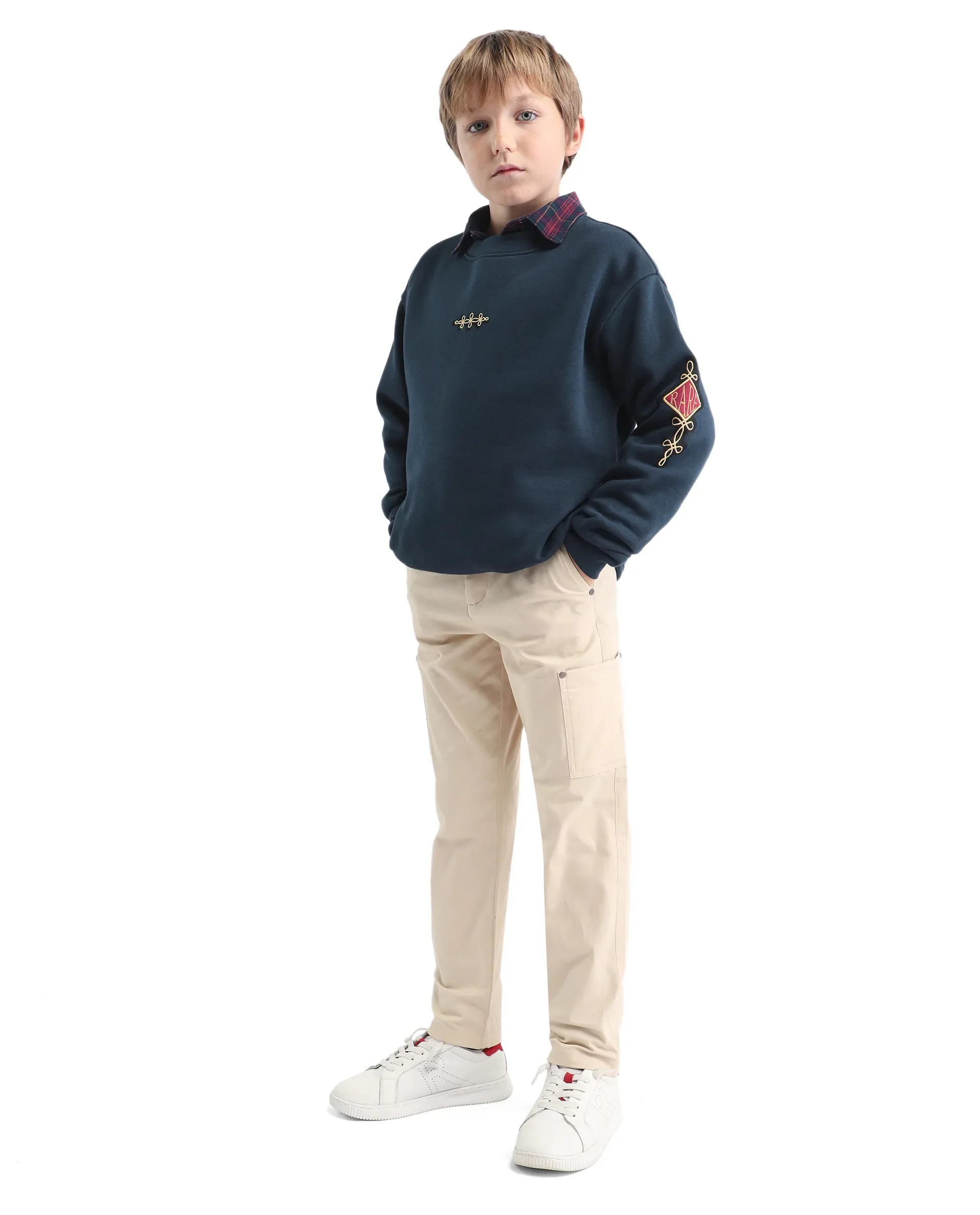 Rare Ones Kids Logan Navy Cotton Blend Pull-On Closure Solid Full Sleeves Oversized Sweatshirt - Image 2