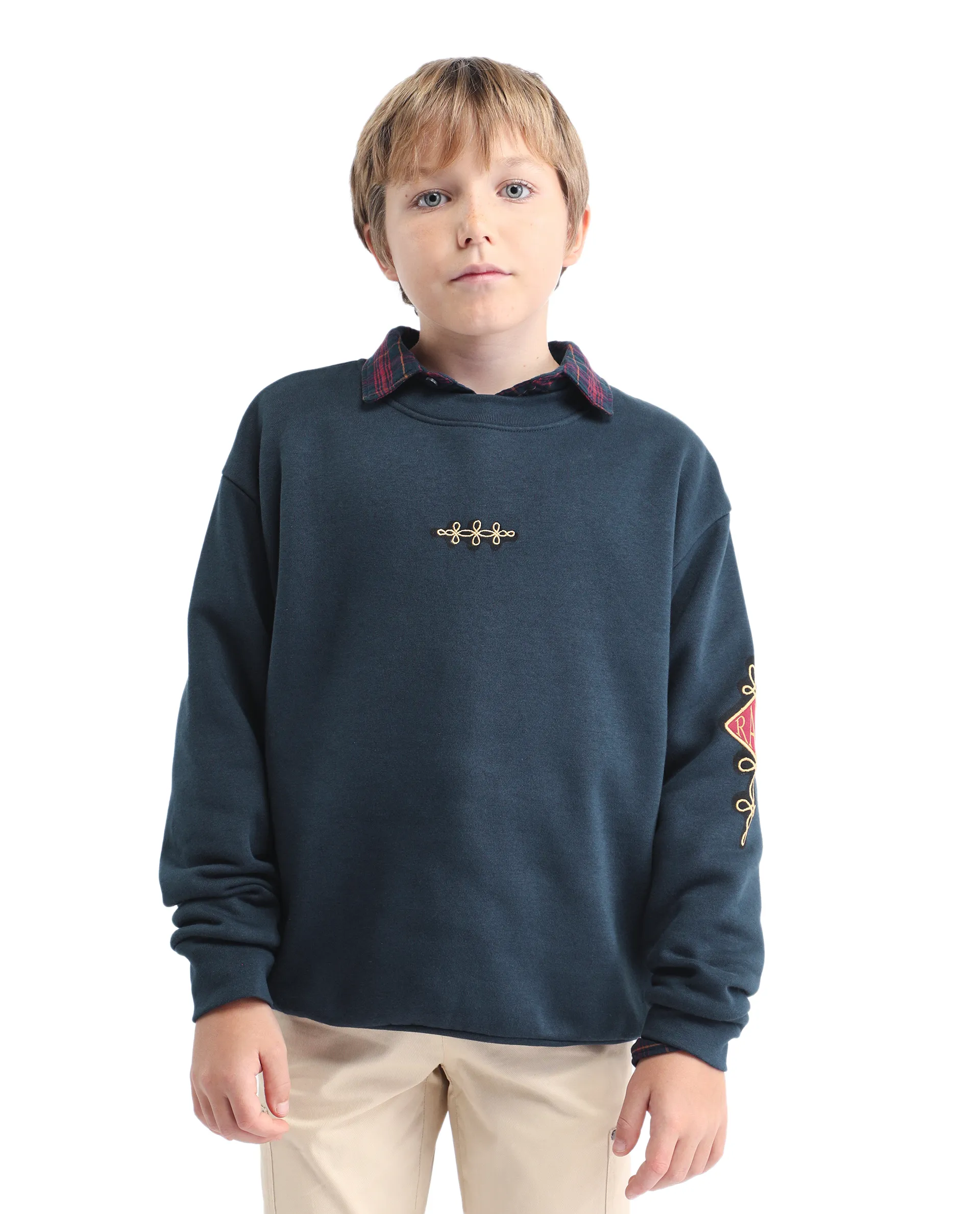 Rare Ones Kids Logan Navy Cotton Blend Pull-On Closure Solid Full Sleeves Oversized Sweatshirt - Image 3