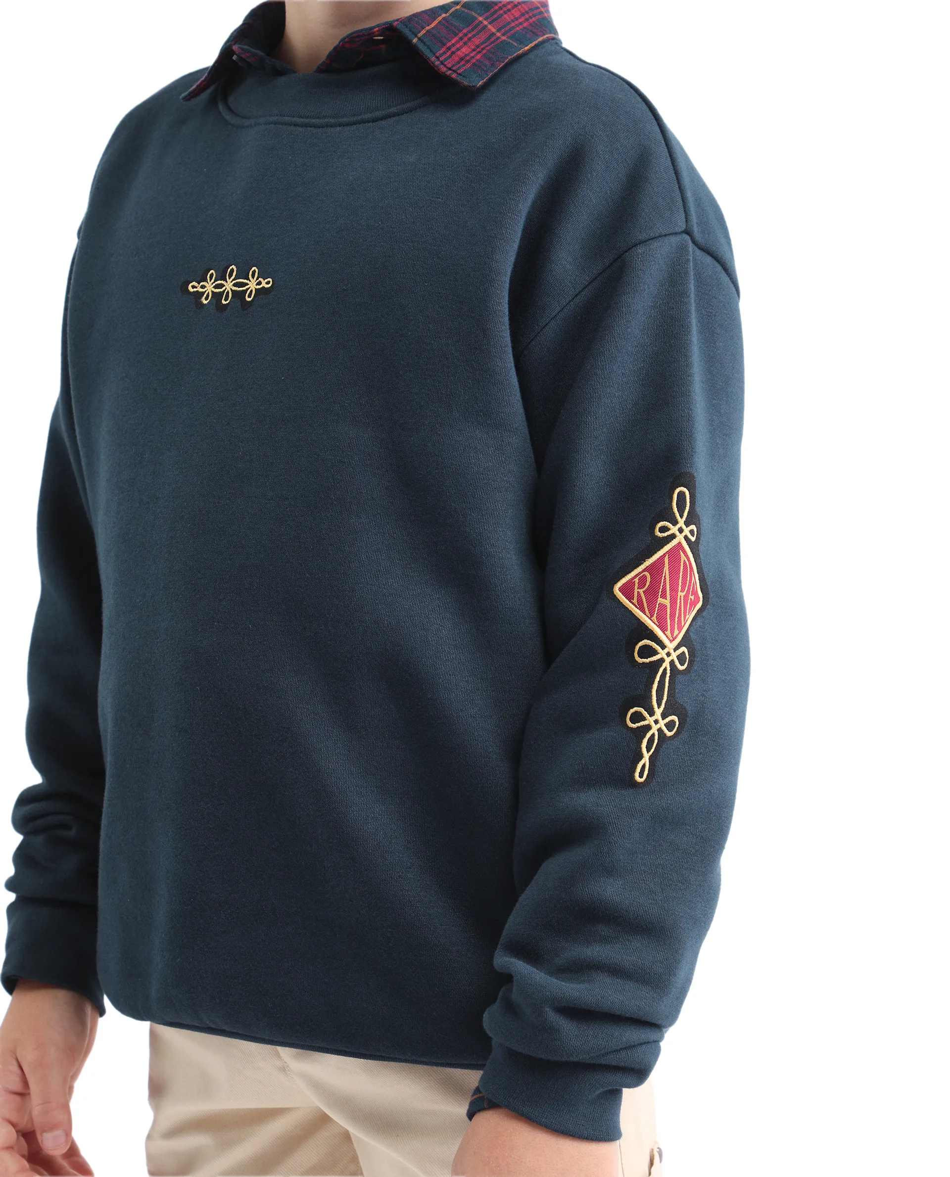Rare Ones Kids Logan Navy Cotton Blend Pull-On Closure Solid Full Sleeves Oversized Sweatshirt - Image 4