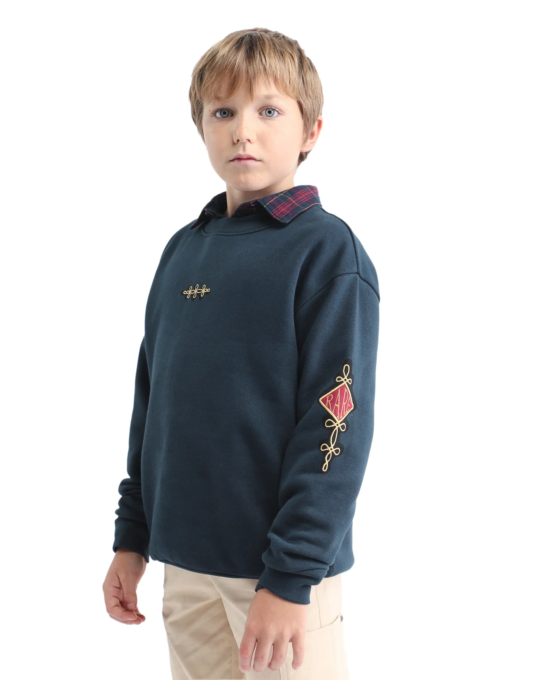 Rare Ones Kids Logan Navy Cotton Blend Pull-On Closure Solid Full Sleeves Oversized Sweatshirt - Image 5