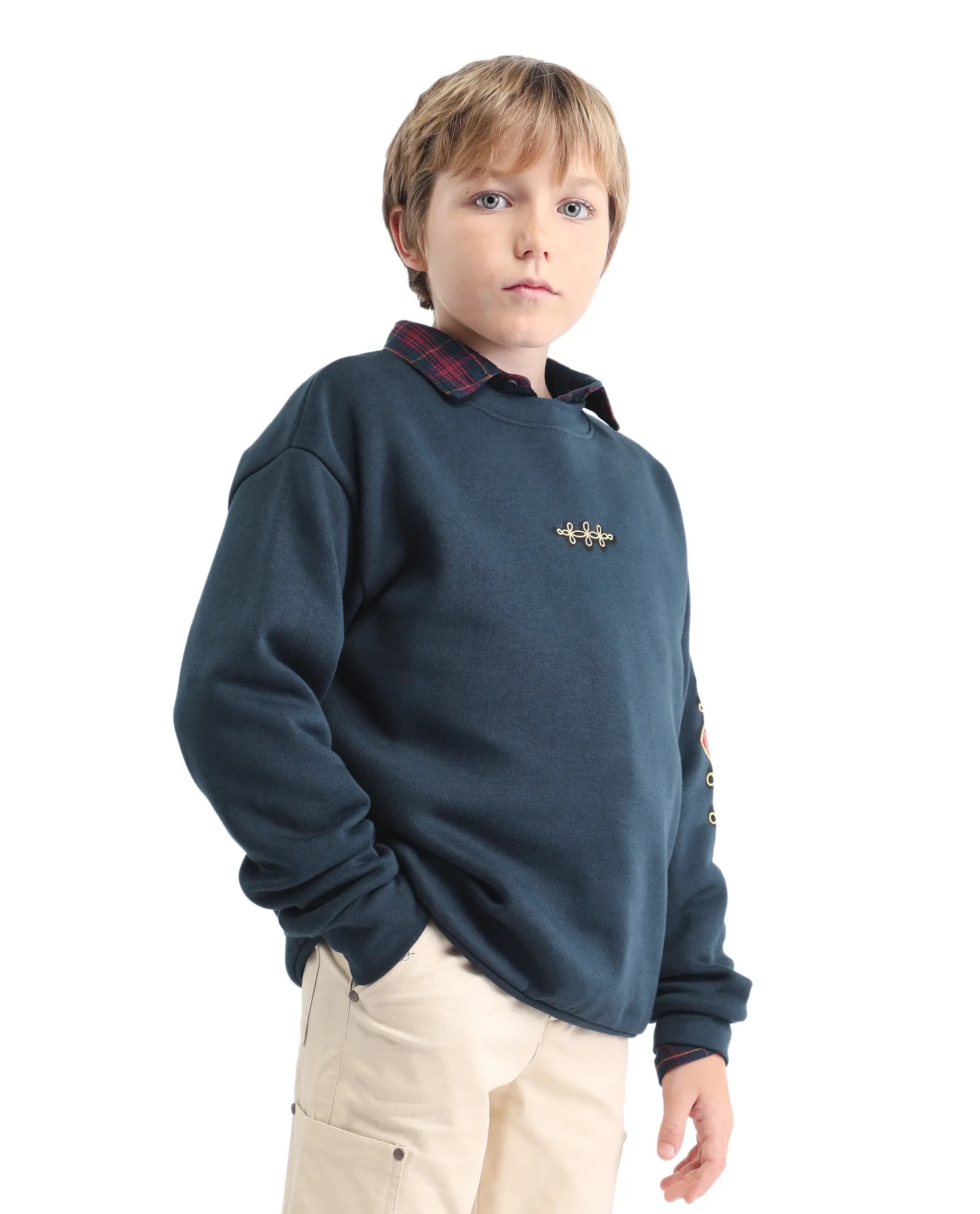 Rare Ones Kids Logan Navy Cotton Blend Pull-On Closure Solid Full Sleeves Oversized Sweatshirt - Image 6