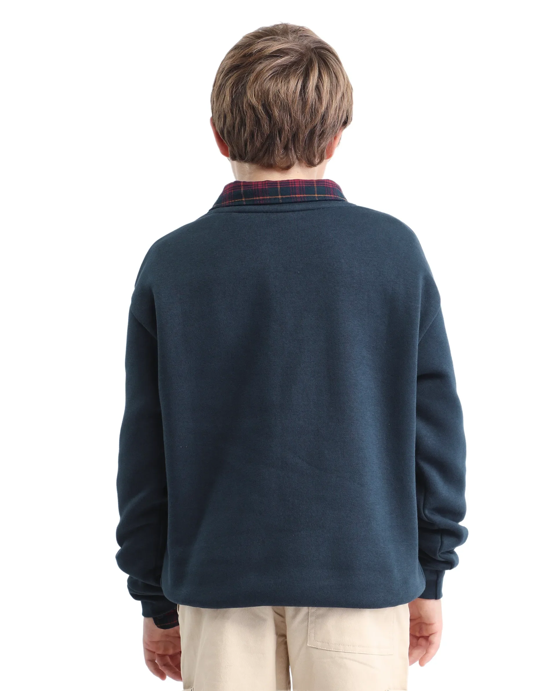 Rare Ones Kids Logan Navy Cotton Blend Pull-On Closure Solid Full Sleeves Oversized Sweatshirt - Image 7