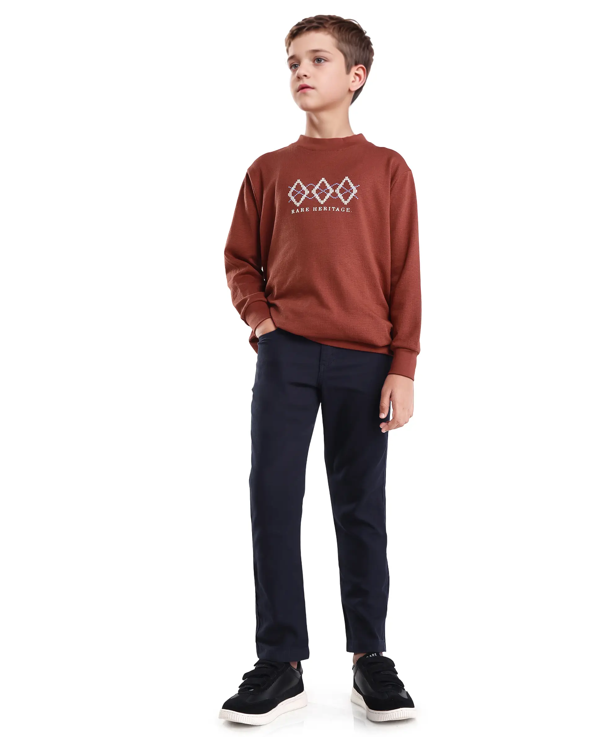 Rare Ones Kids Niko Rust Cotton Blend Solid Oversized Sweatshirt - Image 2